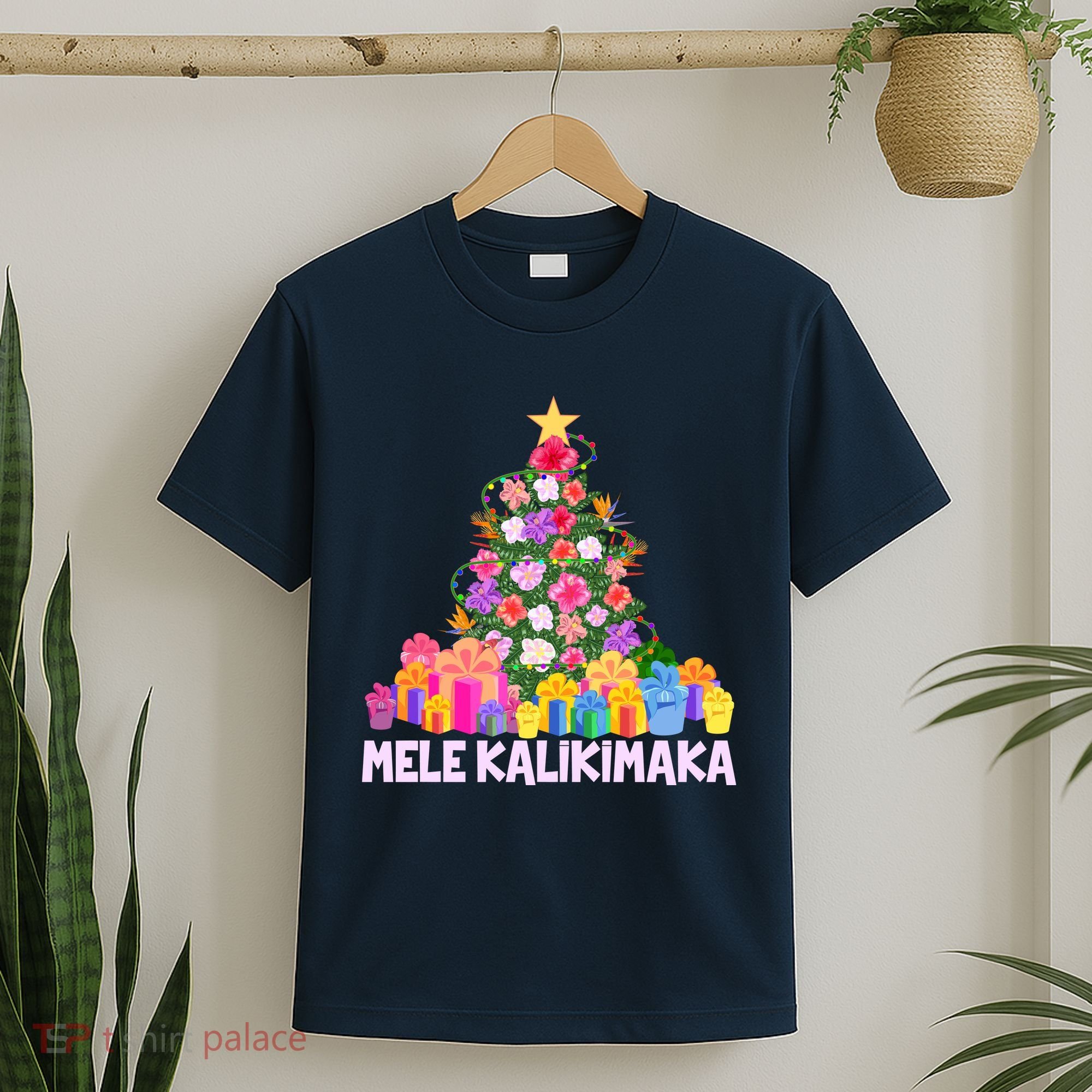 Hawaiian Christmas Mele Kalikimaka Tropical Flower Tree T-Shirt