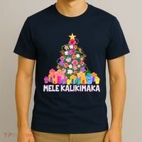 Hawaiian Christmas Mele Kalikimaka Tropical Flower Tree T-Shirt thumb 3