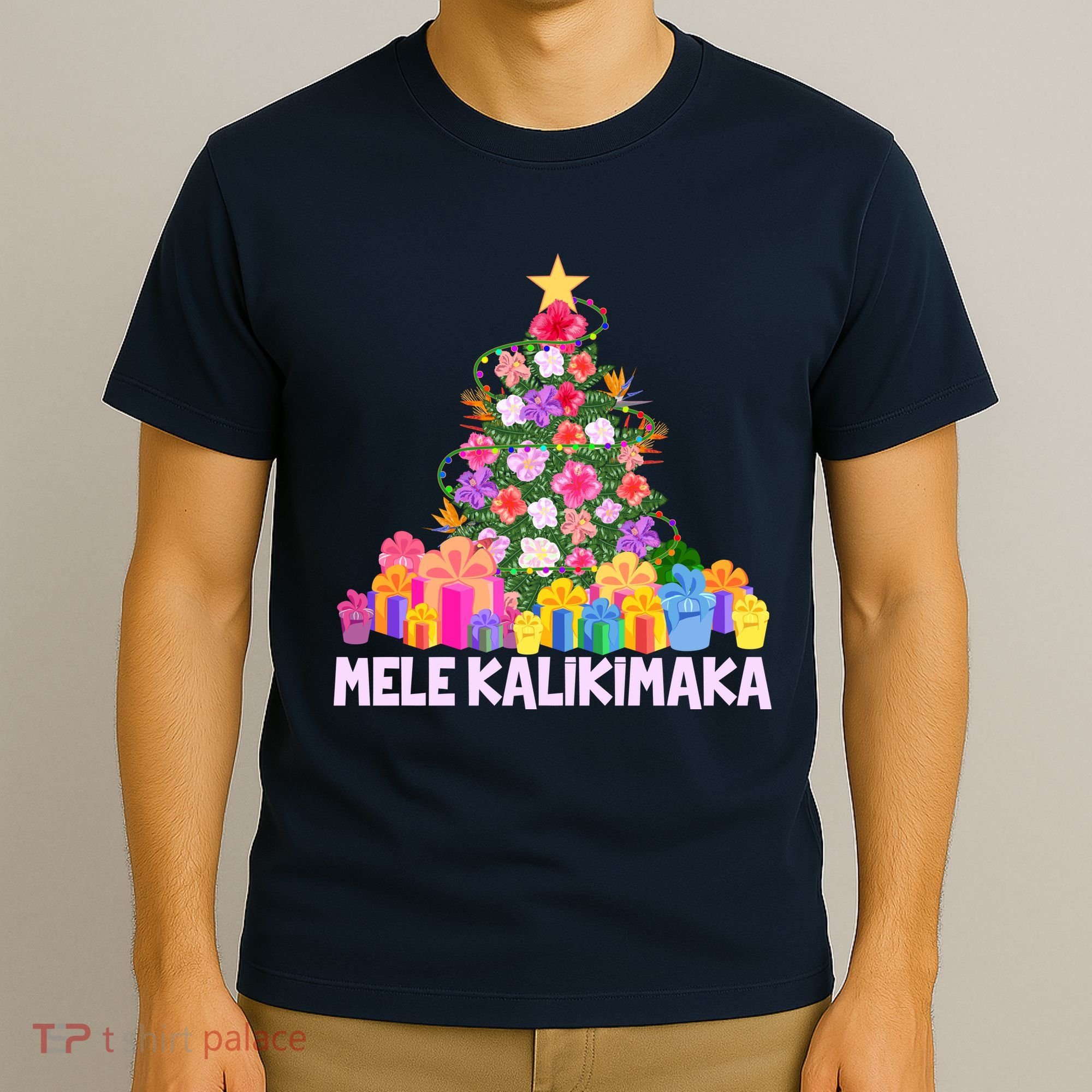 Hawaiian Christmas Mele Kalikimaka Tropical Flower Tree T-Shirt