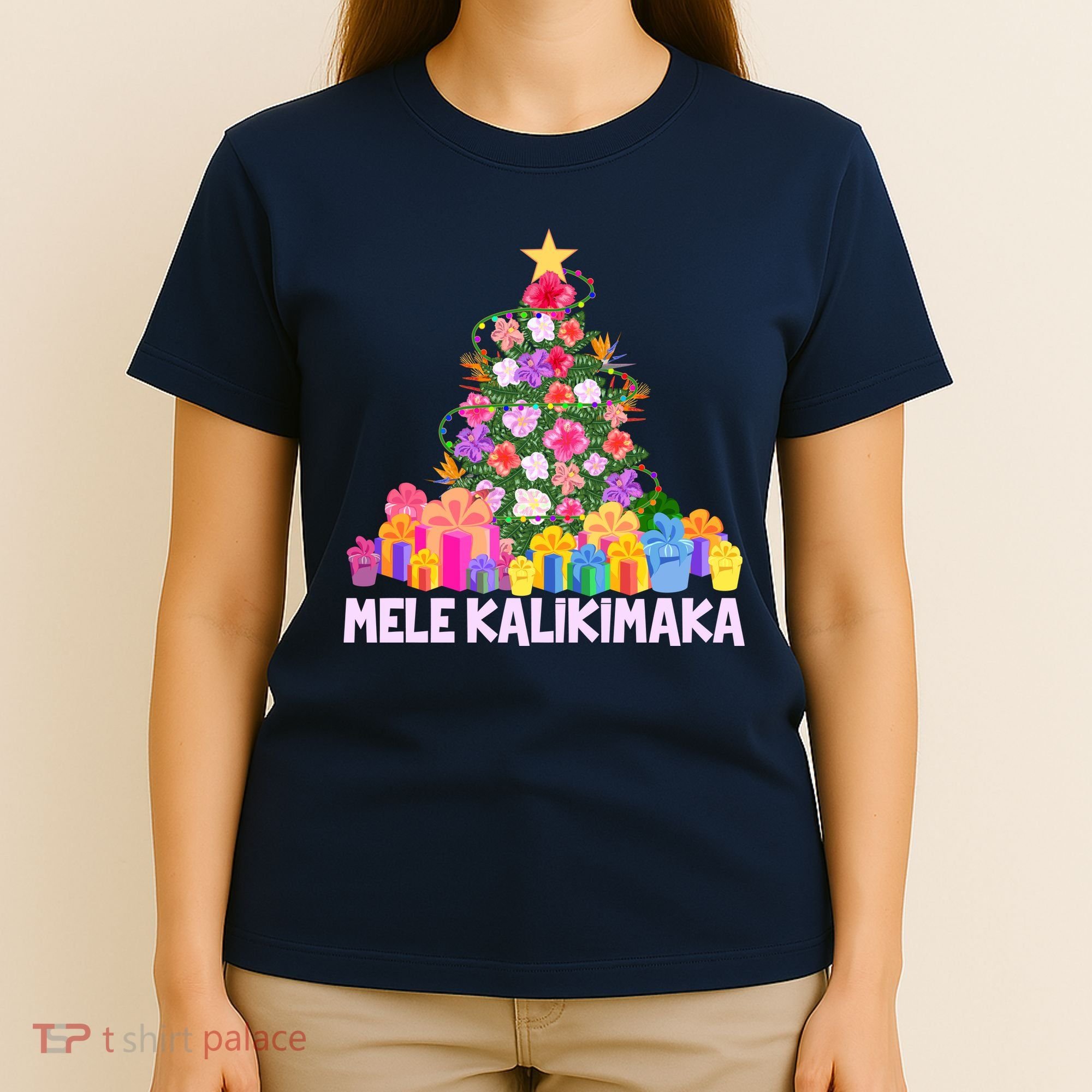 Hawaiian Christmas Mele Kalikimaka Tropical Flower Tree T-Shirt