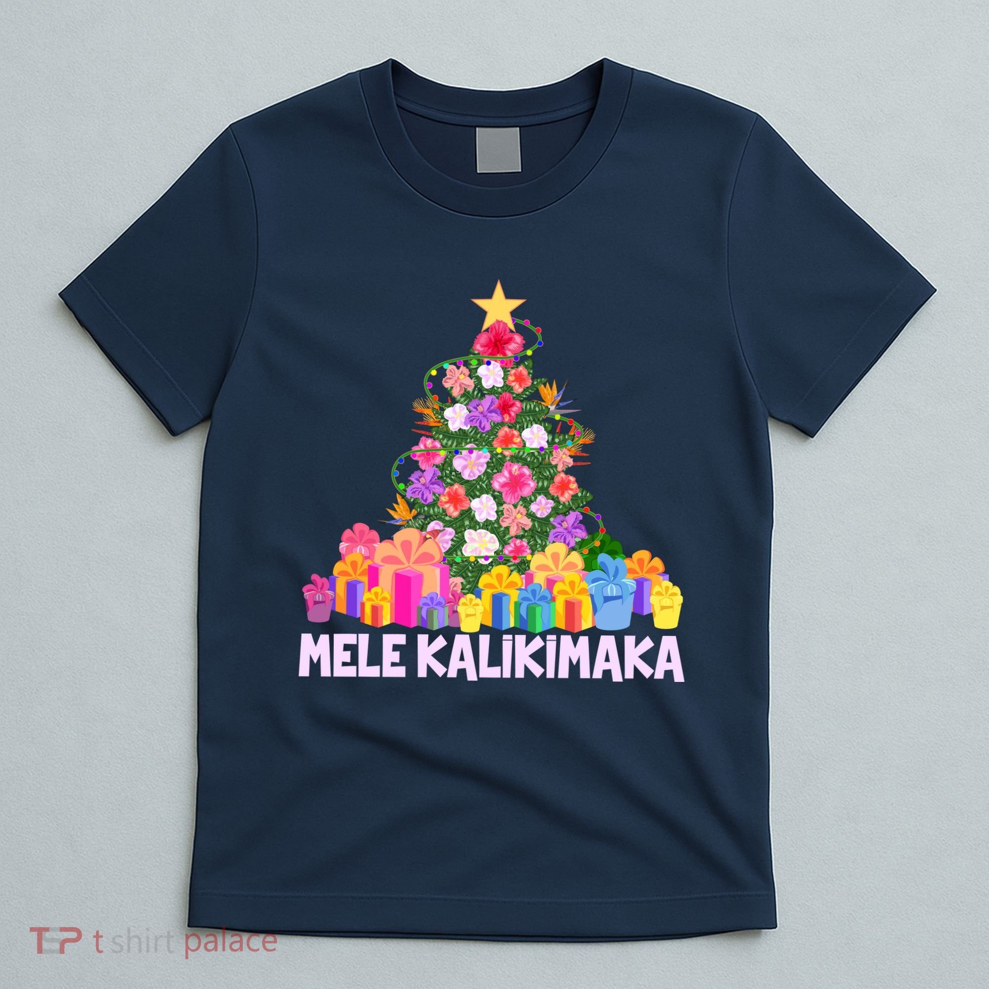 Hawaiian Christmas Mele Kalikimaka Tropical Flower Tree T-Shirt