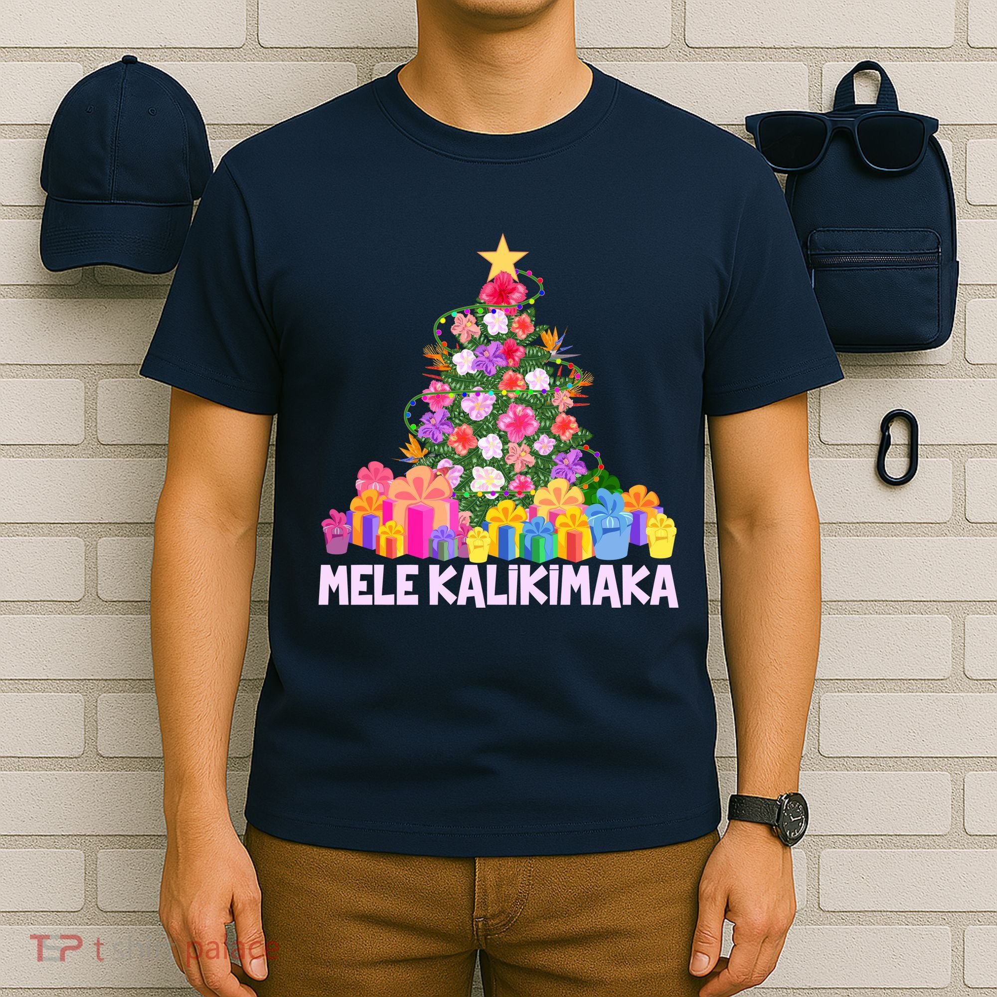 Hawaiian Christmas Mele Kalikimaka Tropical Flower Tree T-Shirt