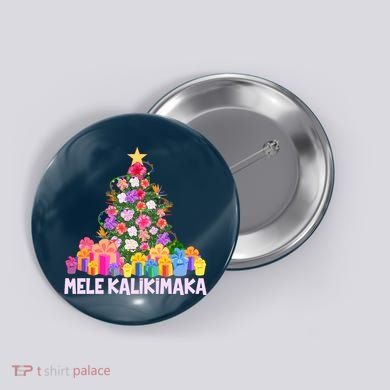 Hawaiian Christmas Mele Kalikimaka Tropical Flower Tree Button