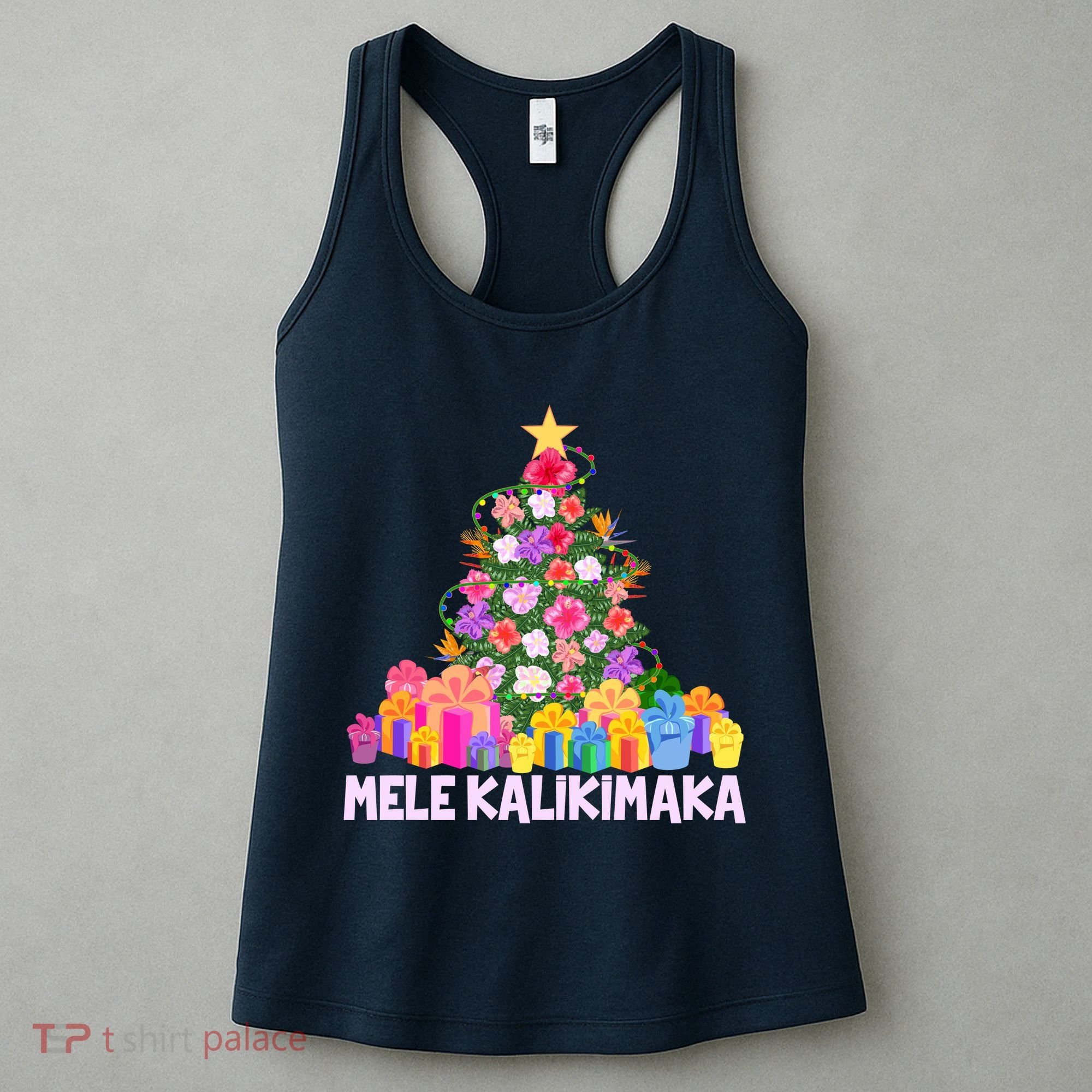 Hawaiian Christmas Mele Kalikimaka Tropical Flower Tree Women's Tank Top
