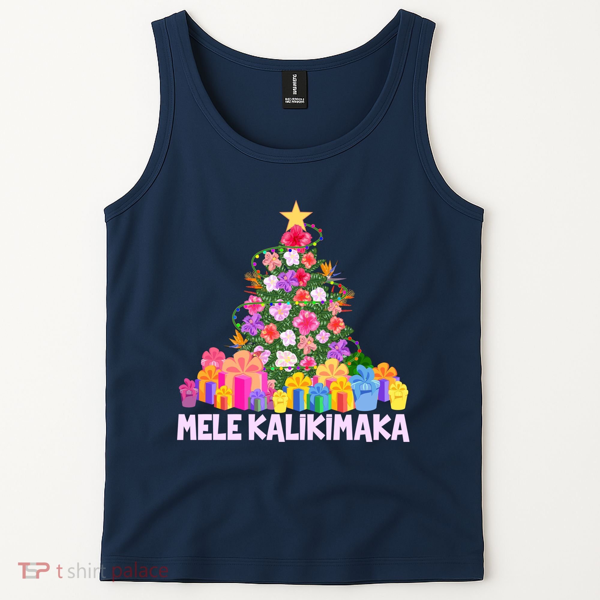 Hawaiian Christmas Mele Kalikimaka Tropical Flower Tree Tank Top
