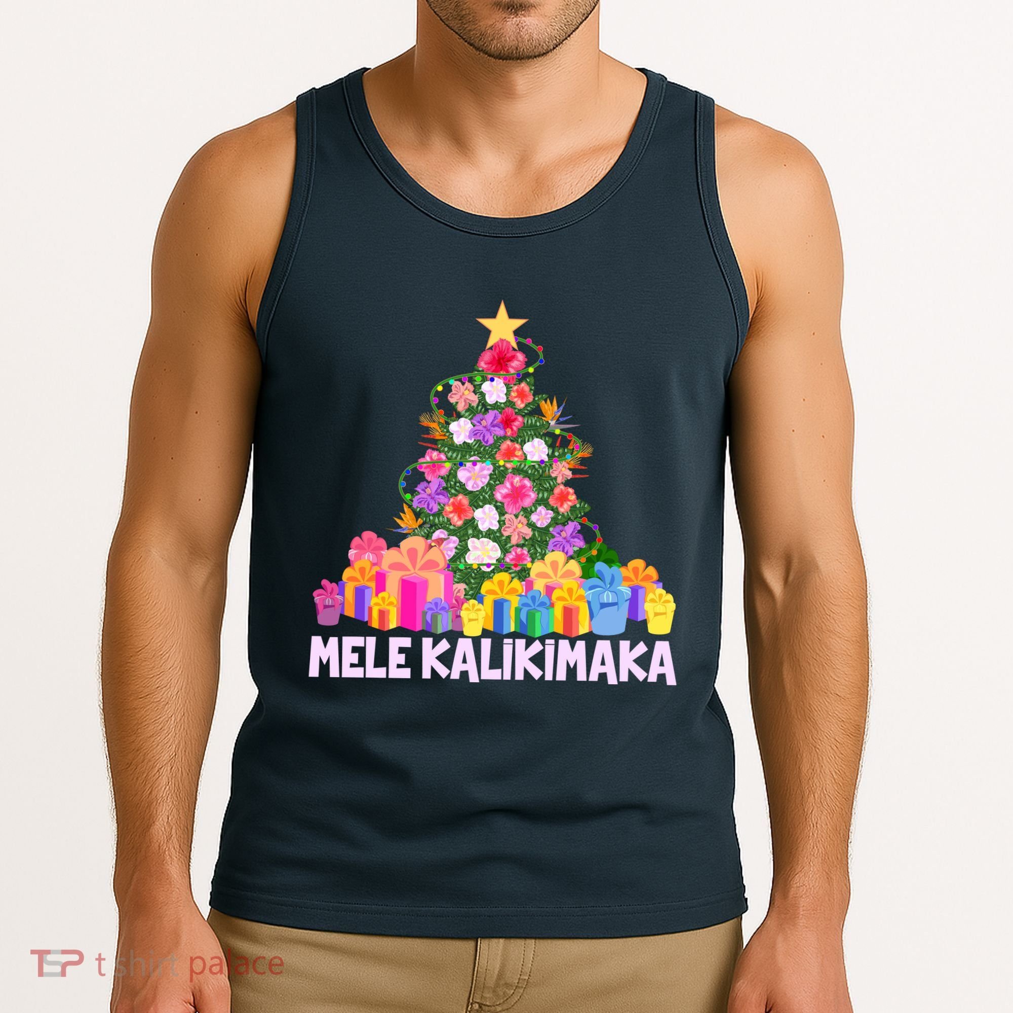 Hawaiian Christmas Mele Kalikimaka Tropical Flower Tree Tank Top