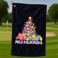Hawaiian Christmas Mele Kalikimaka Tropical Flower Tree Golf Towel thumb 1