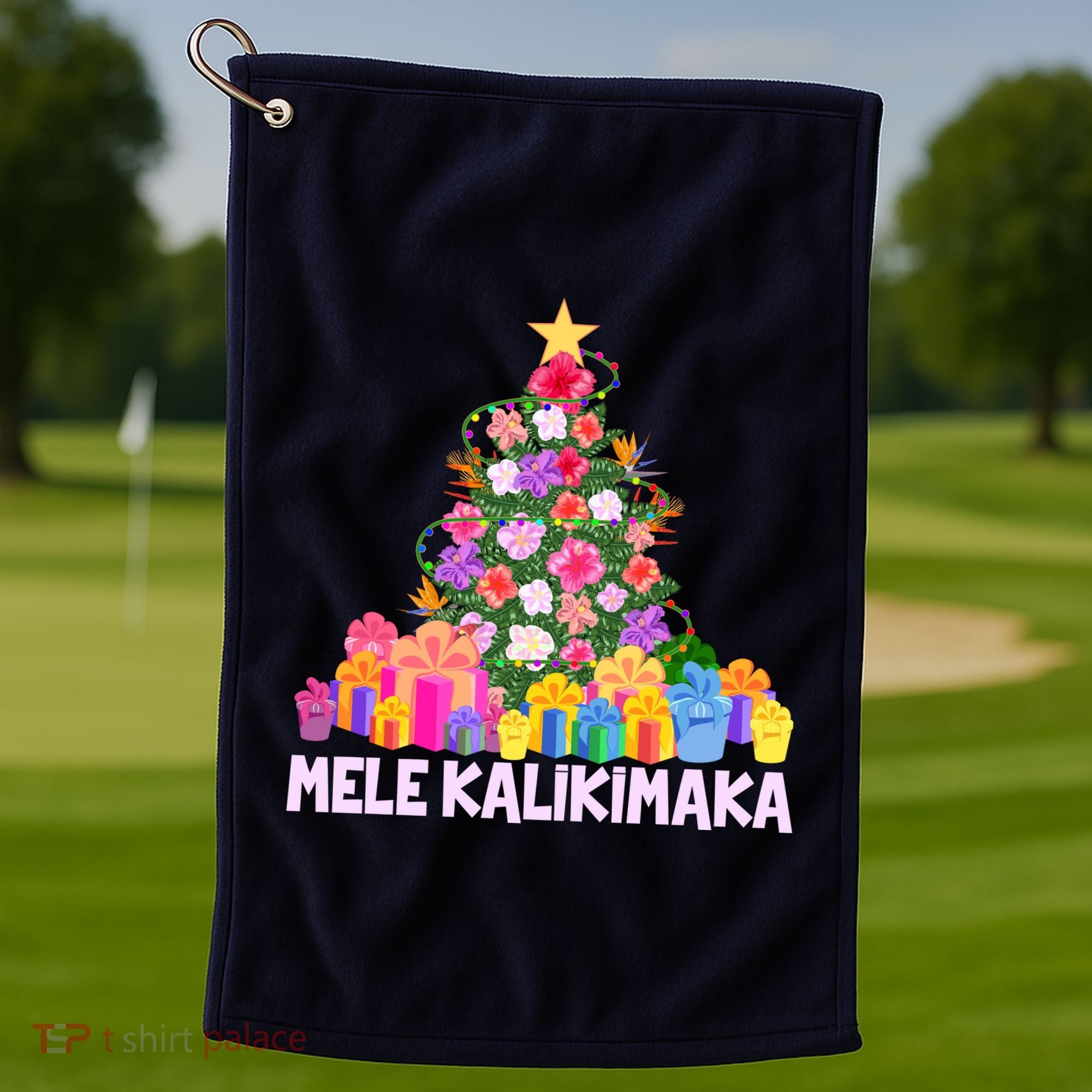 Hawaiian Christmas Mele Kalikimaka Tropical Flower Tree Golf Towel