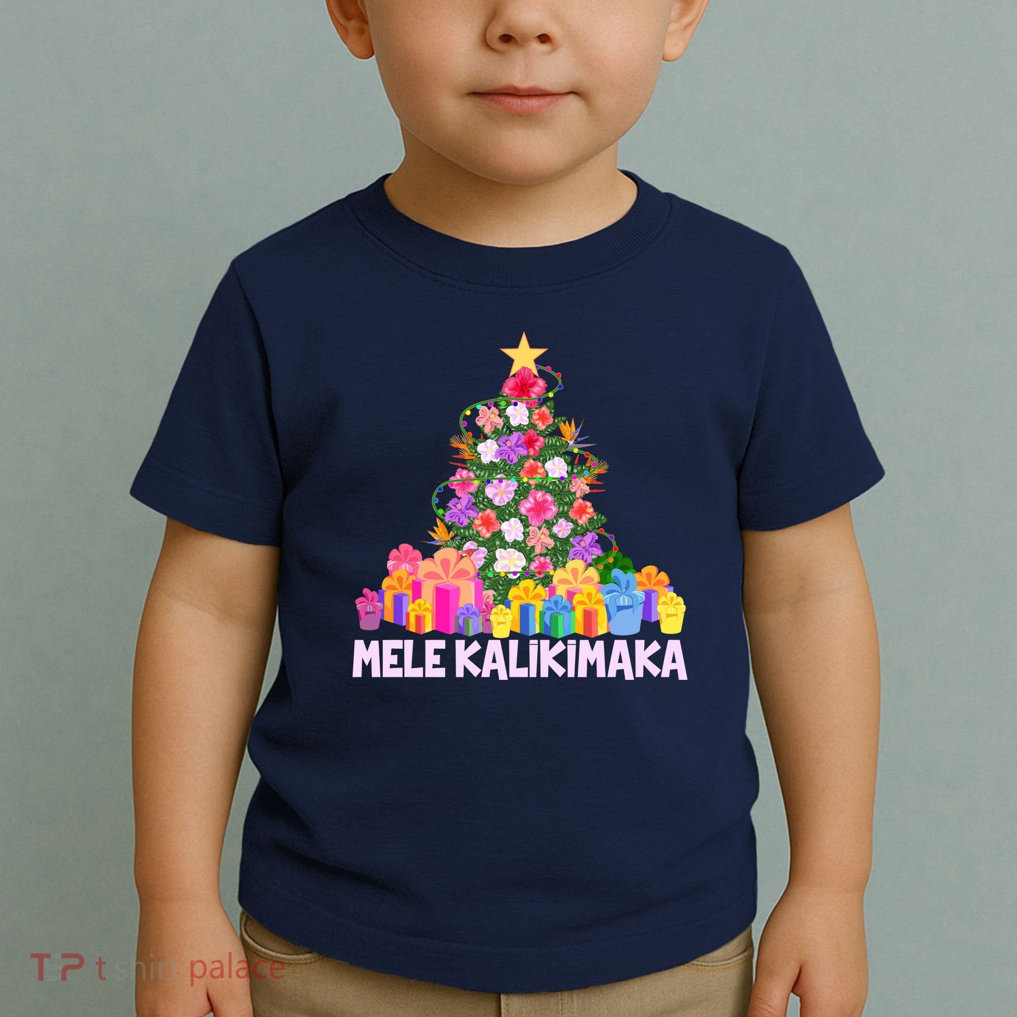 Hawaiian Christmas Mele Kalikimaka Tropical Flower Tree Toddler T-Shirt