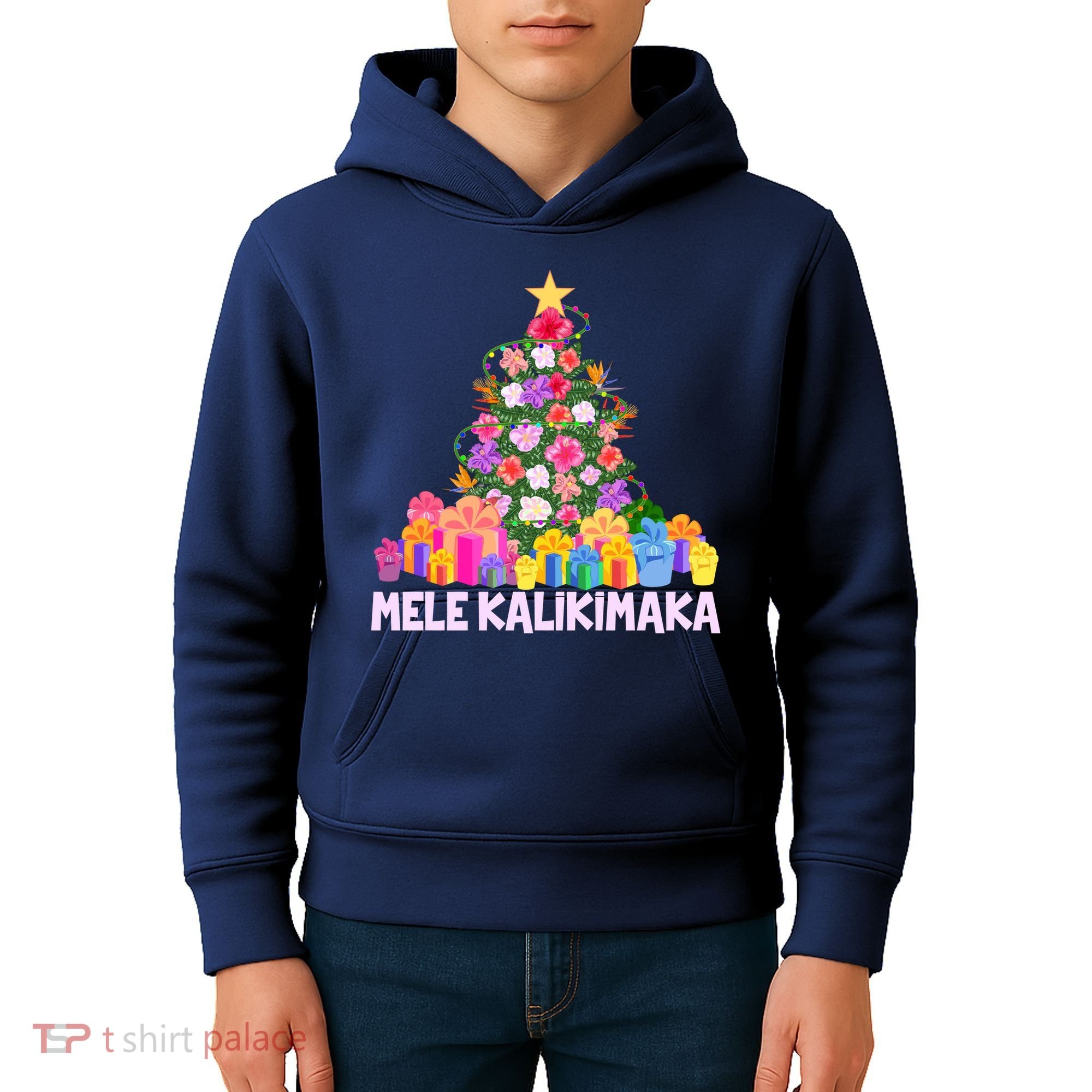 Hawaiian Christmas Mele Kalikimaka Tropical Flower Tree Kids Hoodie