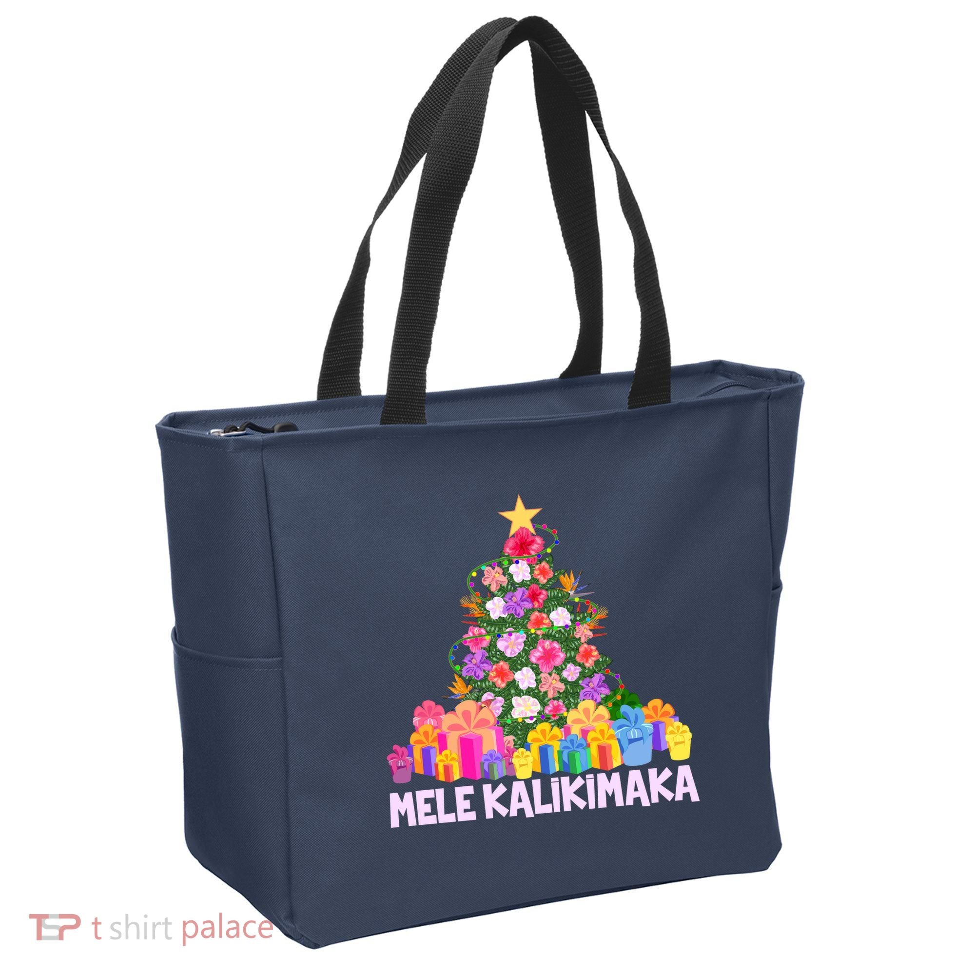 Hawaiian Christmas Mele Kalikimaka Tropical Flower Tree Tote Bag
