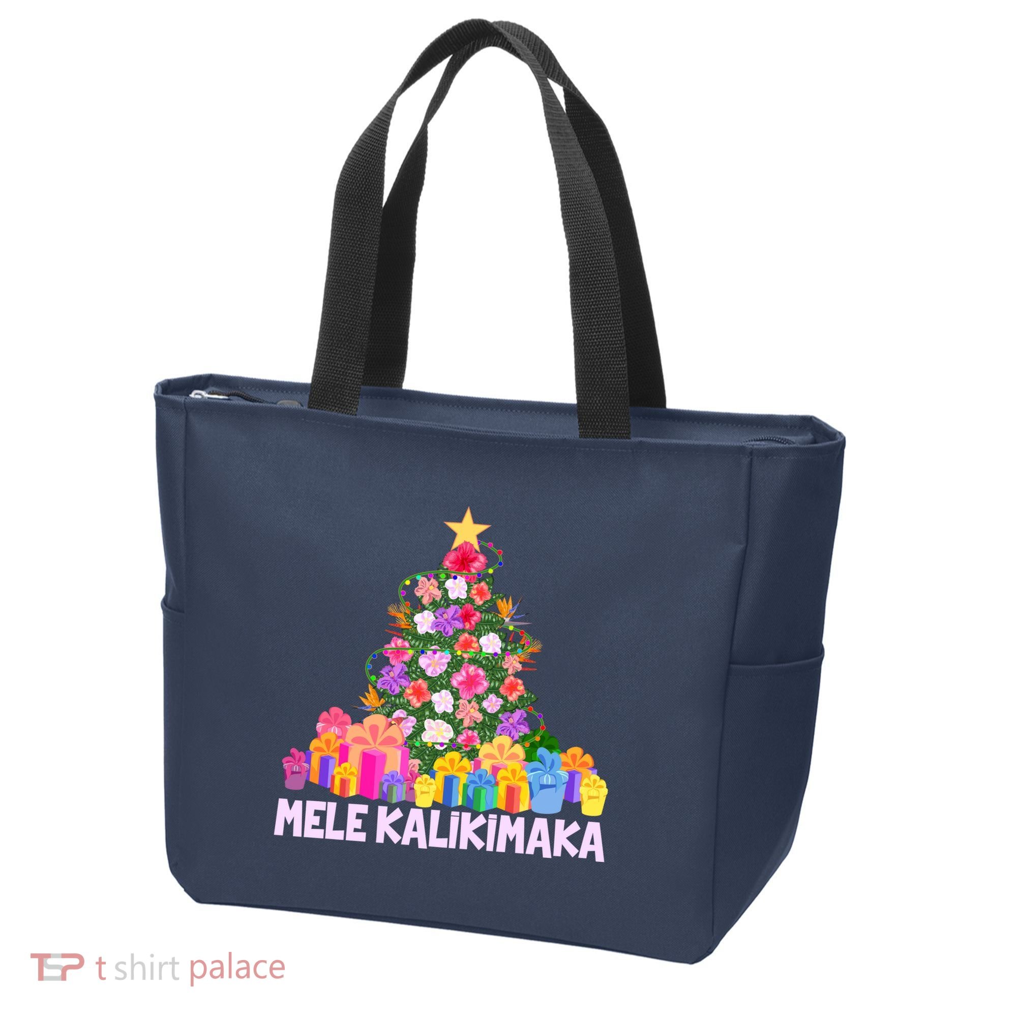 Hawaiian Christmas Mele Kalikimaka Tropical Flower Tree Tote Bag