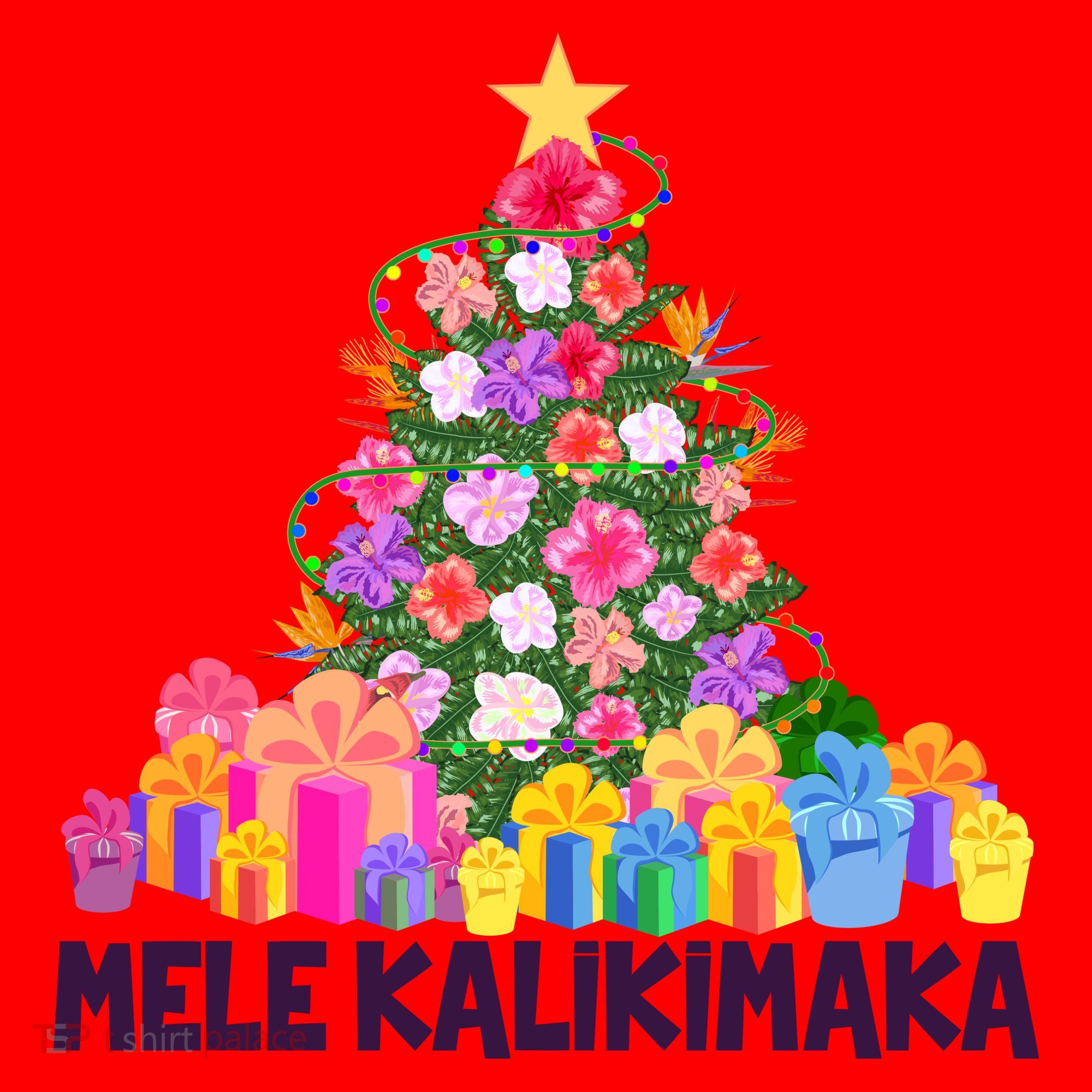 Hawaiian Christmas Mele Kalikimaka Tropical Flower Tree Santa Hat