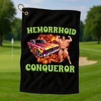 Hemorrhoid Conqueror Meme Golf Towel thumb 1