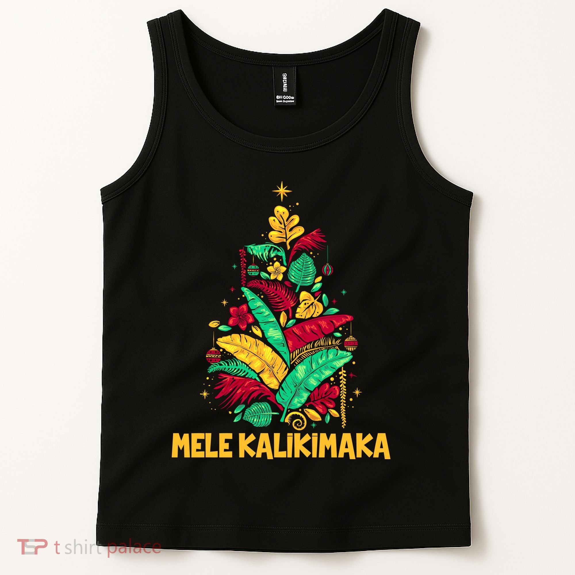 Hawaiian Christmas Mele Kalikimaka Tropical Leaves Tree Tank Top