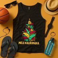 Hawaiian Christmas Mele Kalikimaka Tropical Leaves Tree Tank Top thumb 4