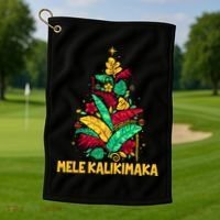Hawaiian Christmas Mele Kalikimaka Tropical Leaves Tree Golf Towel thumb 1