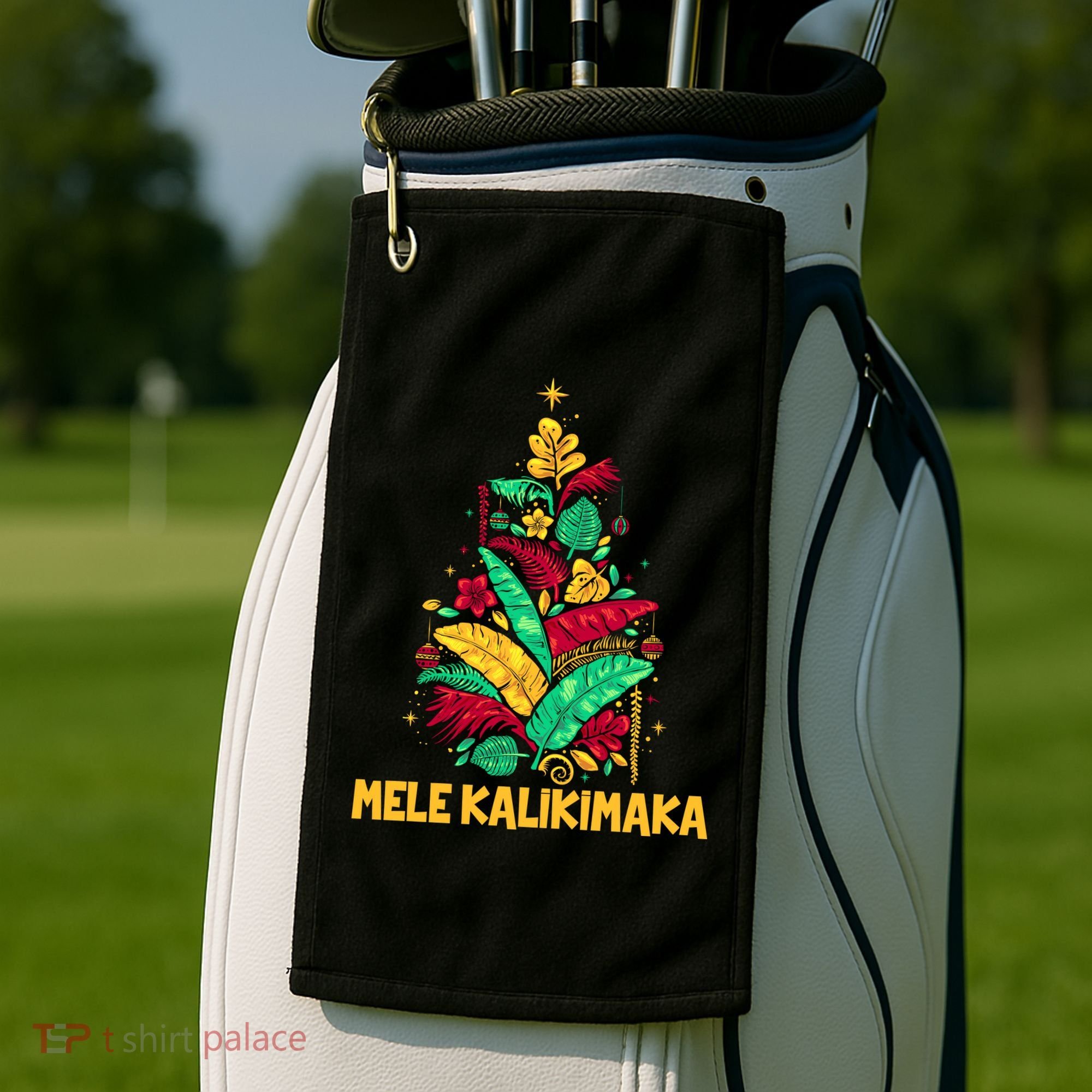 Hawaiian Christmas Mele Kalikimaka Tropical Leaves Tree Golf Towel