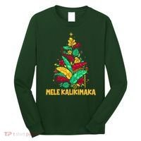 Hawaiian Christmas Mele Kalikimaka Tropical Leaves Tree Long Sleeve Shirt thumb 0