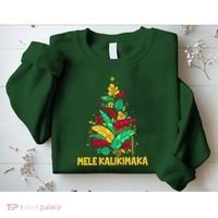 Hawaiian Christmas Mele Kalikimaka Tropical Leaves Tree Sweatshirt thumb 2