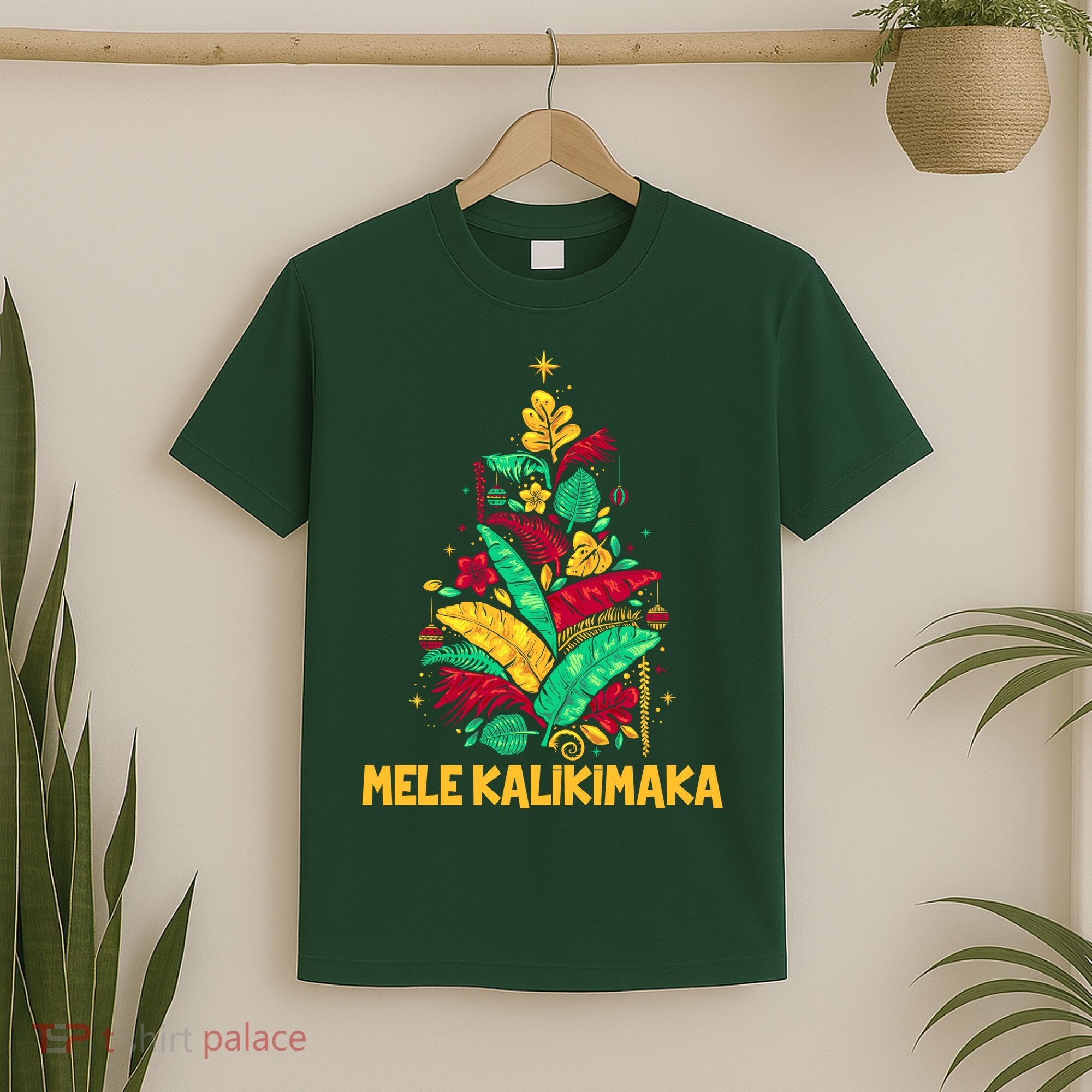 Hawaiian Christmas Mele Kalikimaka Tropical Leaves Tree T-Shirt