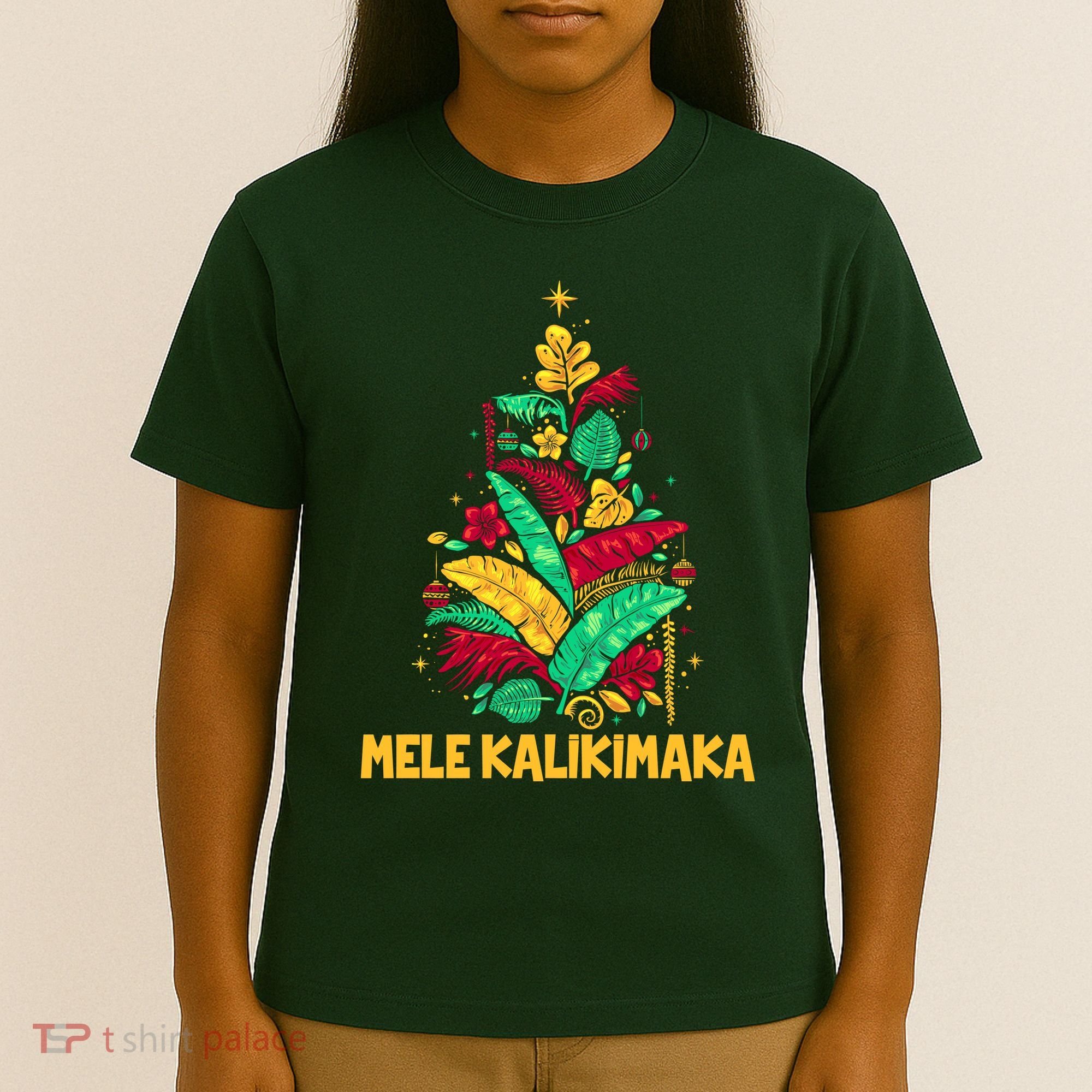 Hawaiian Christmas Mele Kalikimaka Tropical Leaves Tree T-Shirt