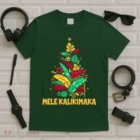 Hawaiian Christmas Mele Kalikimaka Tropical Leaves Tree T-Shirt thumb 5