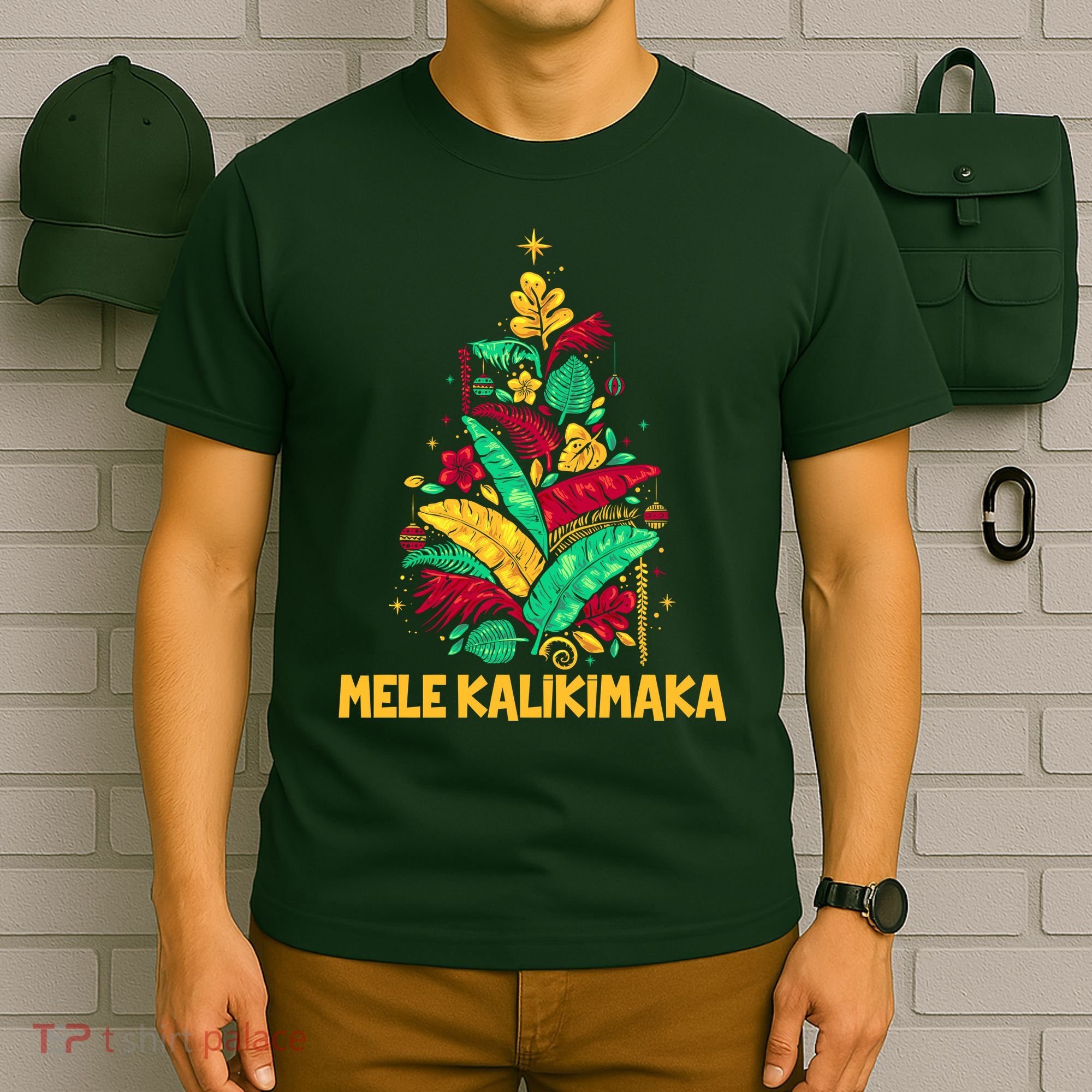 Hawaiian Christmas Mele Kalikimaka Tropical Leaves Tree T-Shirt