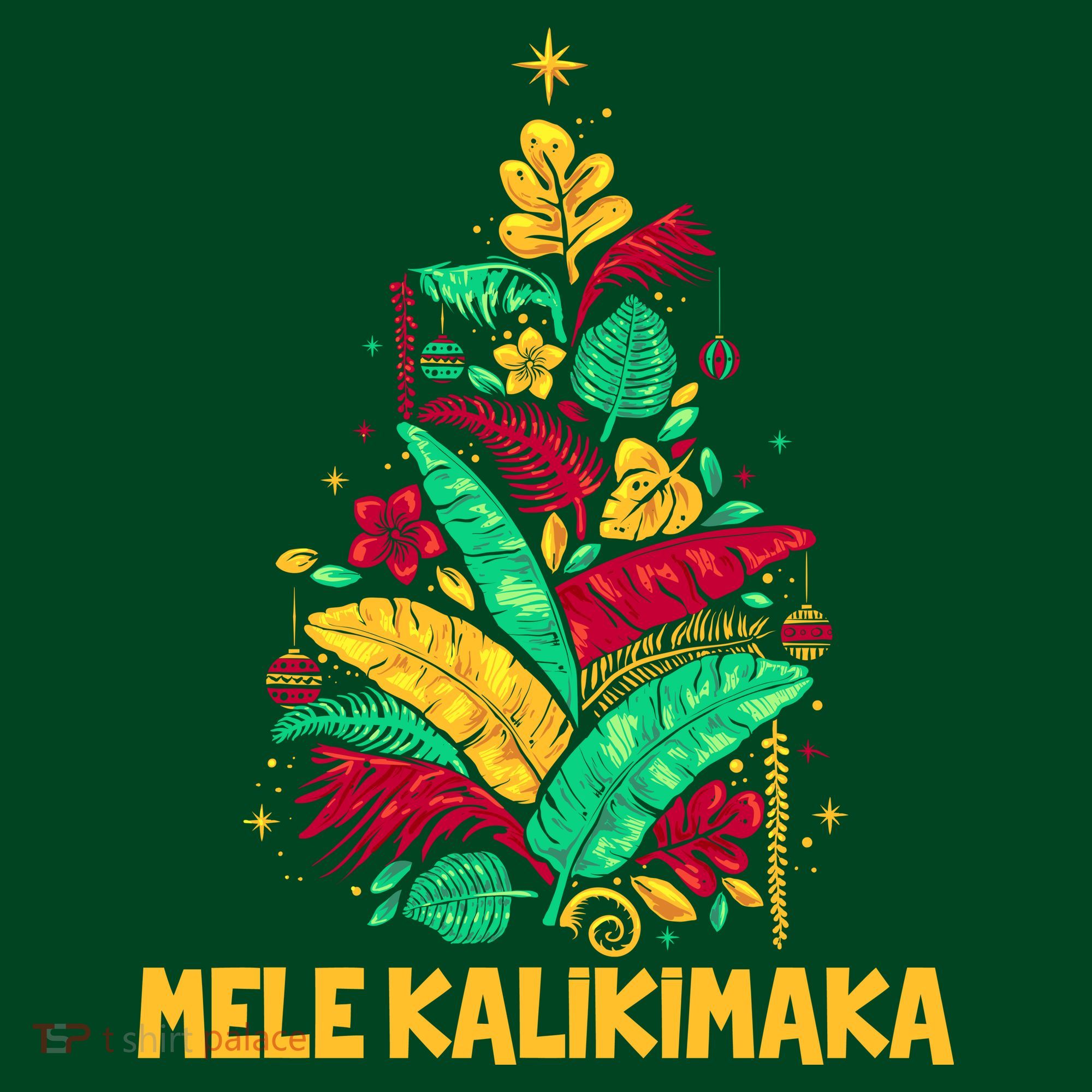 Hawaiian Christmas Mele Kalikimaka Tropical Leaves Tree T-Shirt