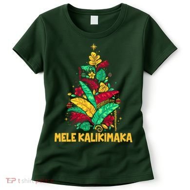 Hawaiian Christmas Mele Kalikimaka Tropical Leaves Tree Women's T-Shirt
