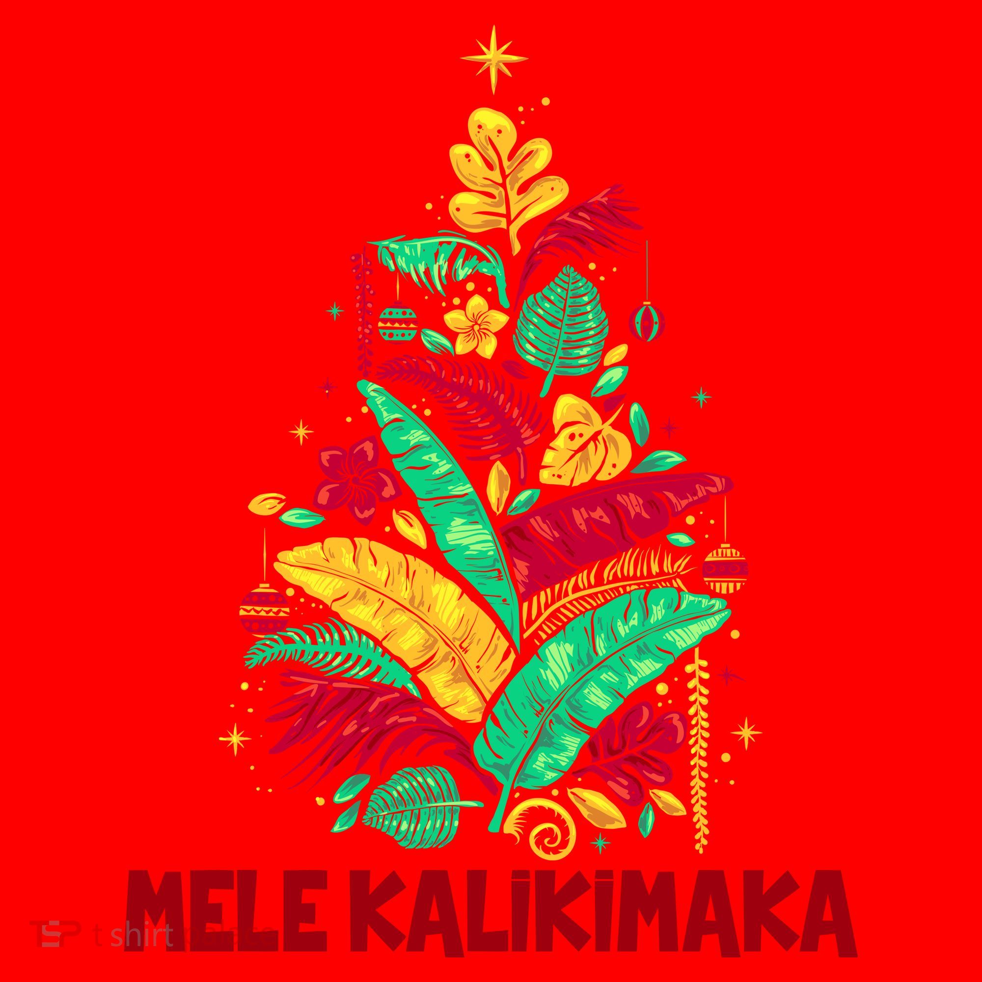 Hawaiian Christmas Mele Kalikimaka Tropical Leaves Tree Santa Hat