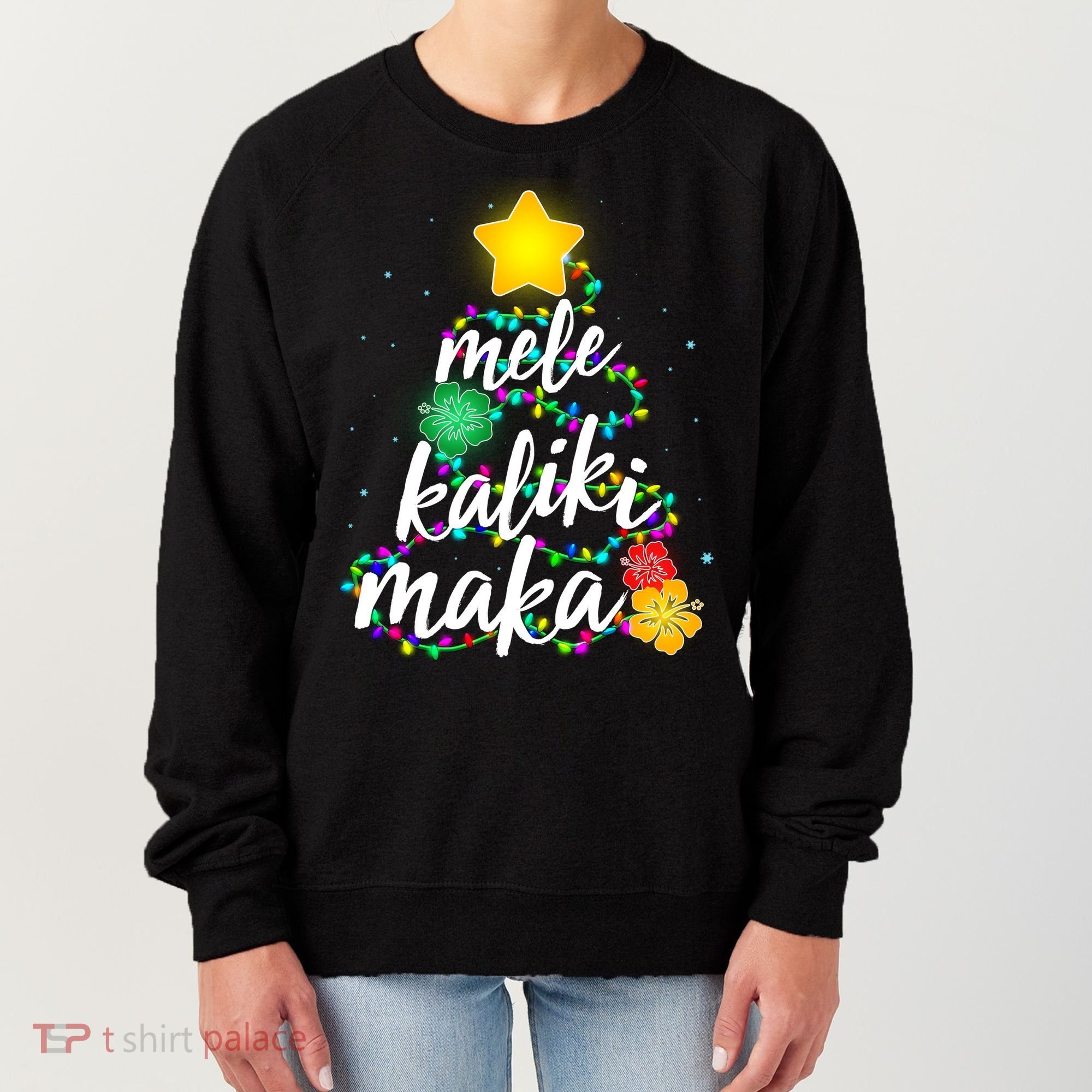 Hawaiian Christmas Mele Kaliki Maka Hibiscus Tree Women's Sweatshirt