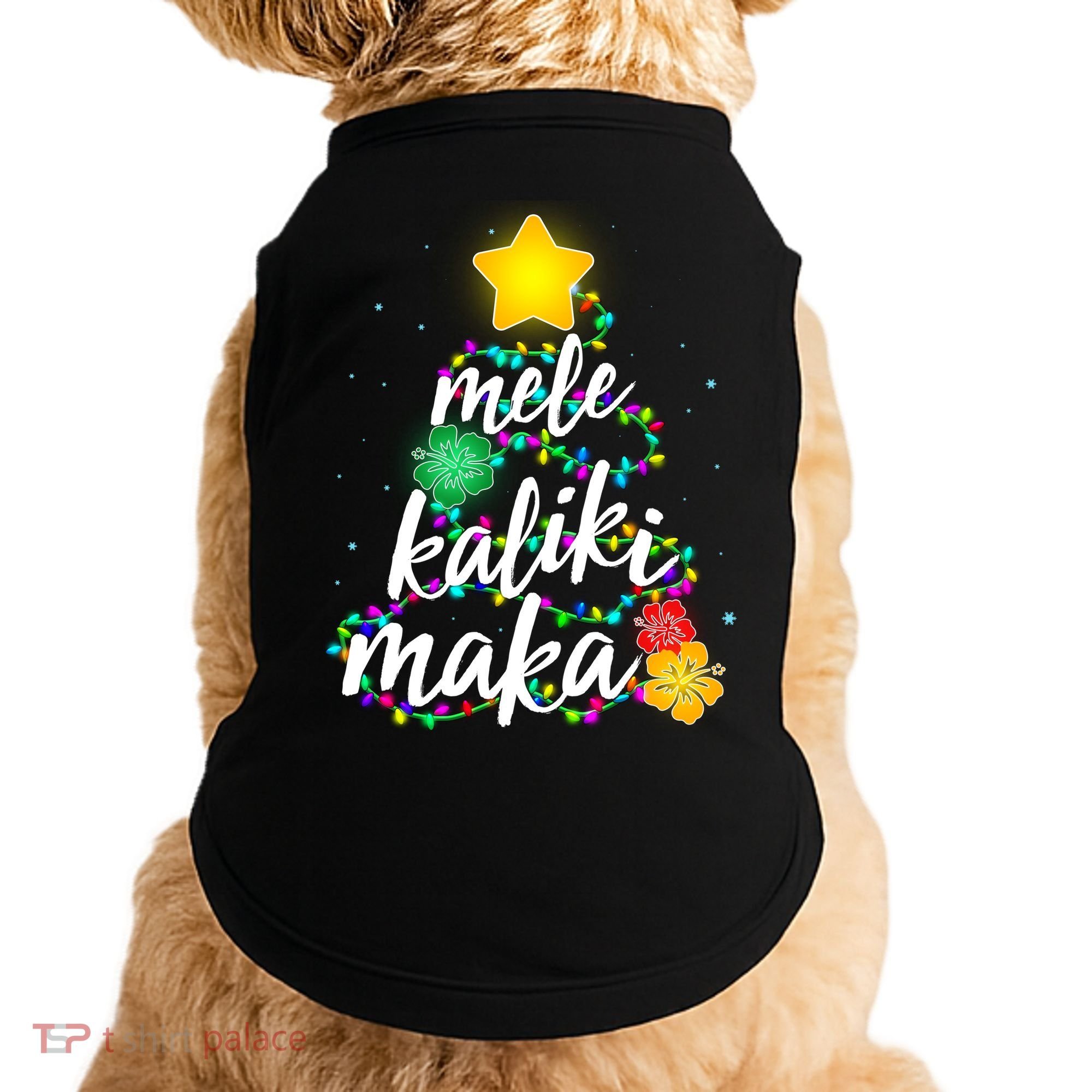 Hawaiian Christmas Mele Kaliki Maka Hibiscus Tree Doggie Tank