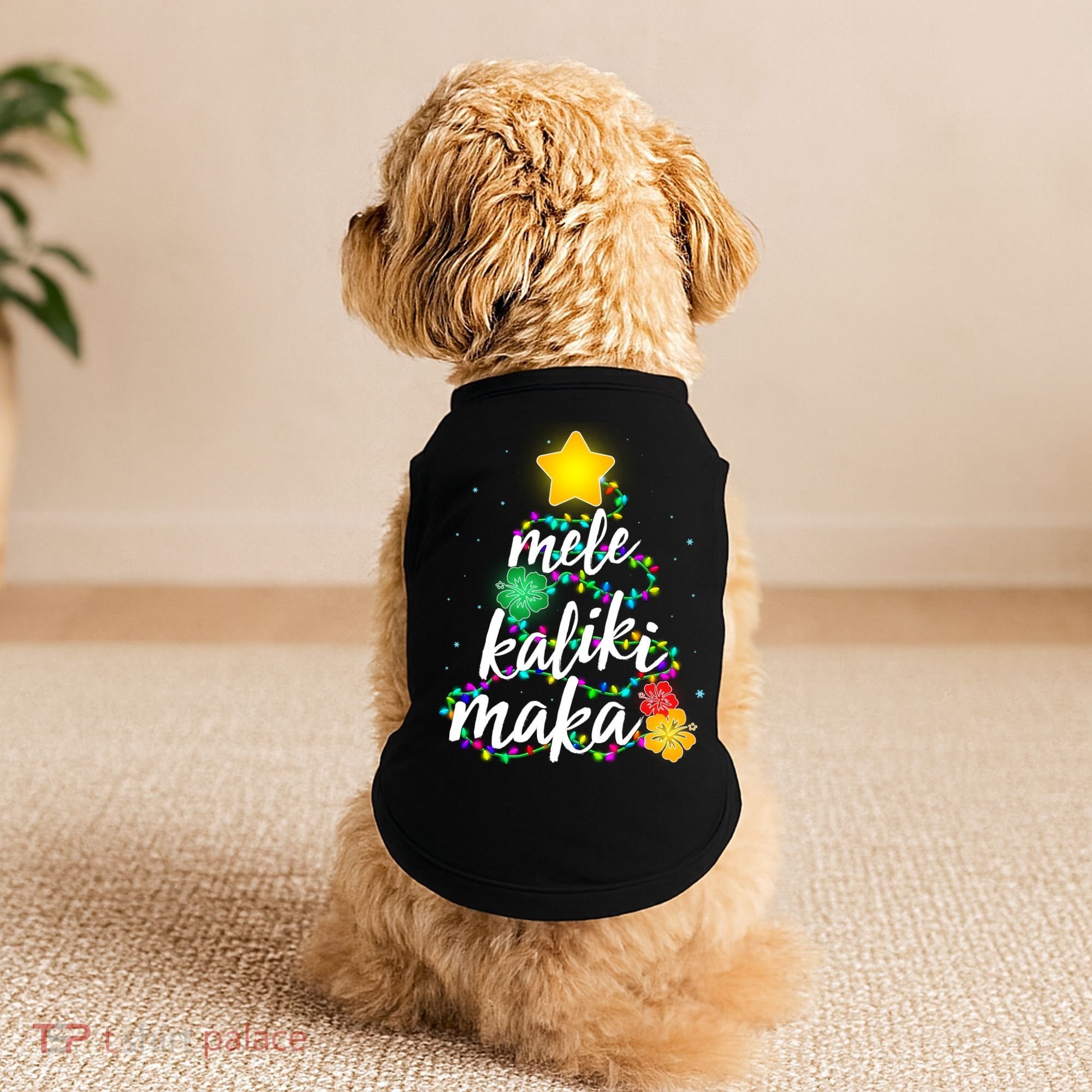 Hawaiian Christmas Mele Kaliki Maka Hibiscus Tree Doggie Tank