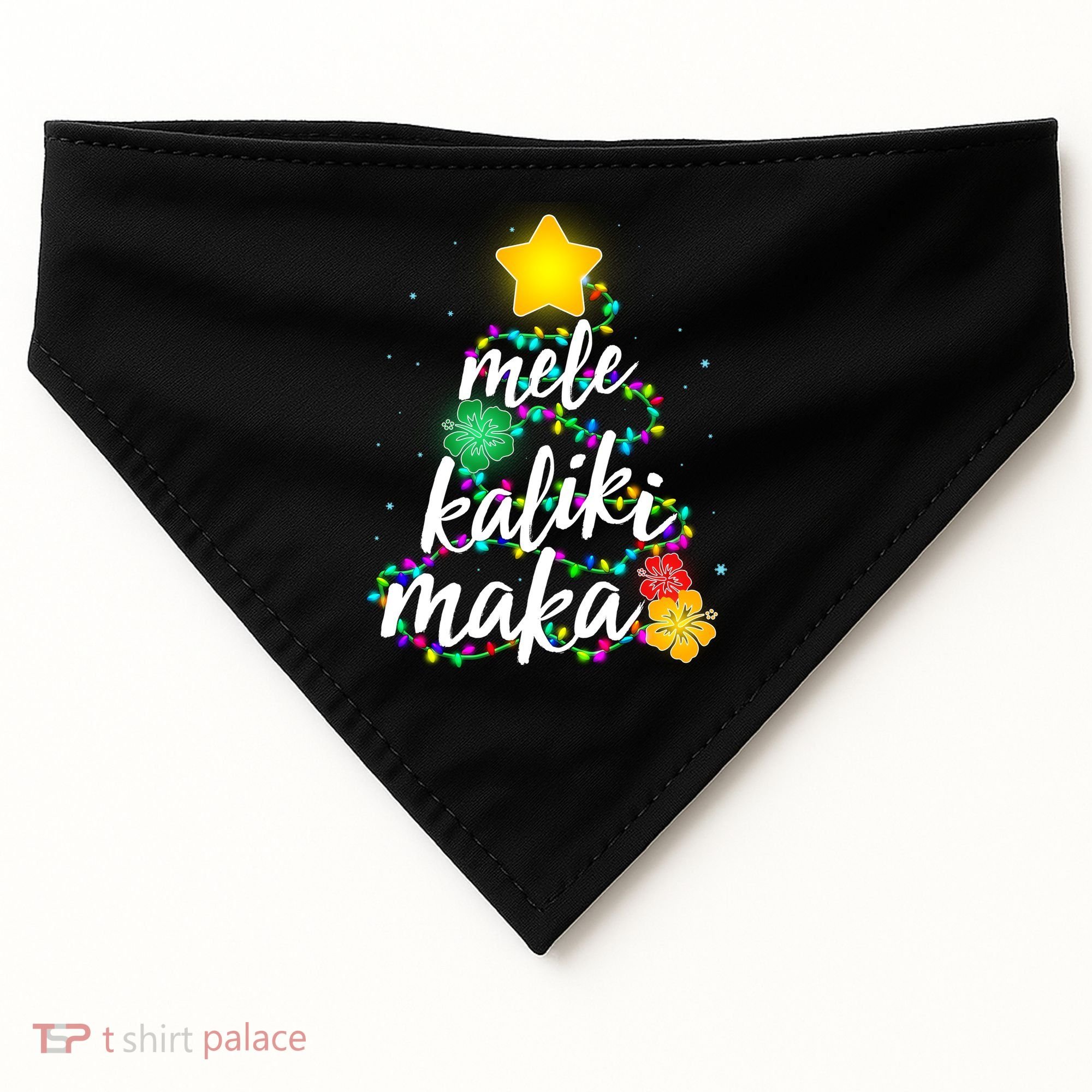 Hawaiian Christmas Mele Kaliki Maka Hibiscus Tree USA-Made Doggie Bandana