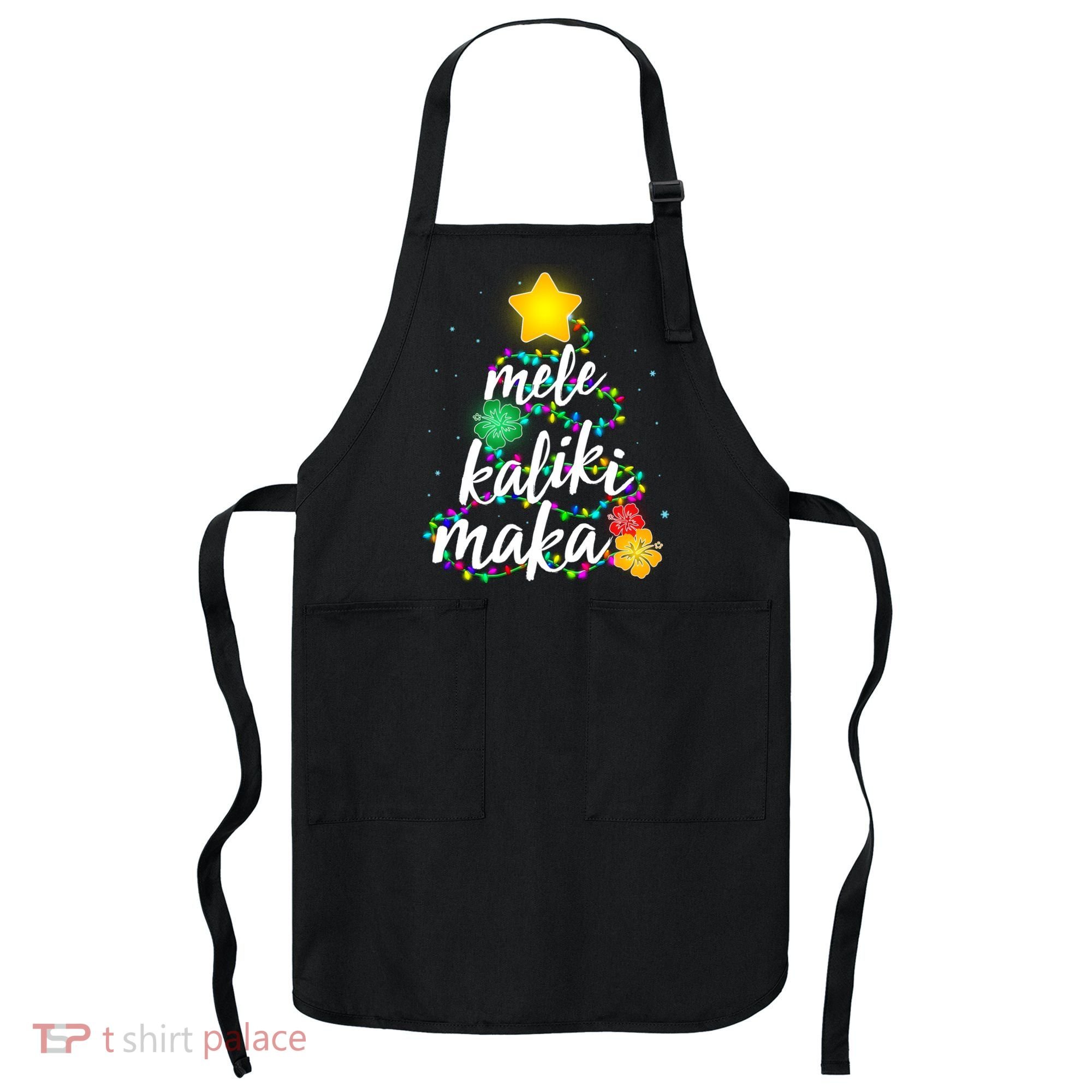 Hawaiian Christmas Mele Kaliki Maka Hibiscus Tree Apron