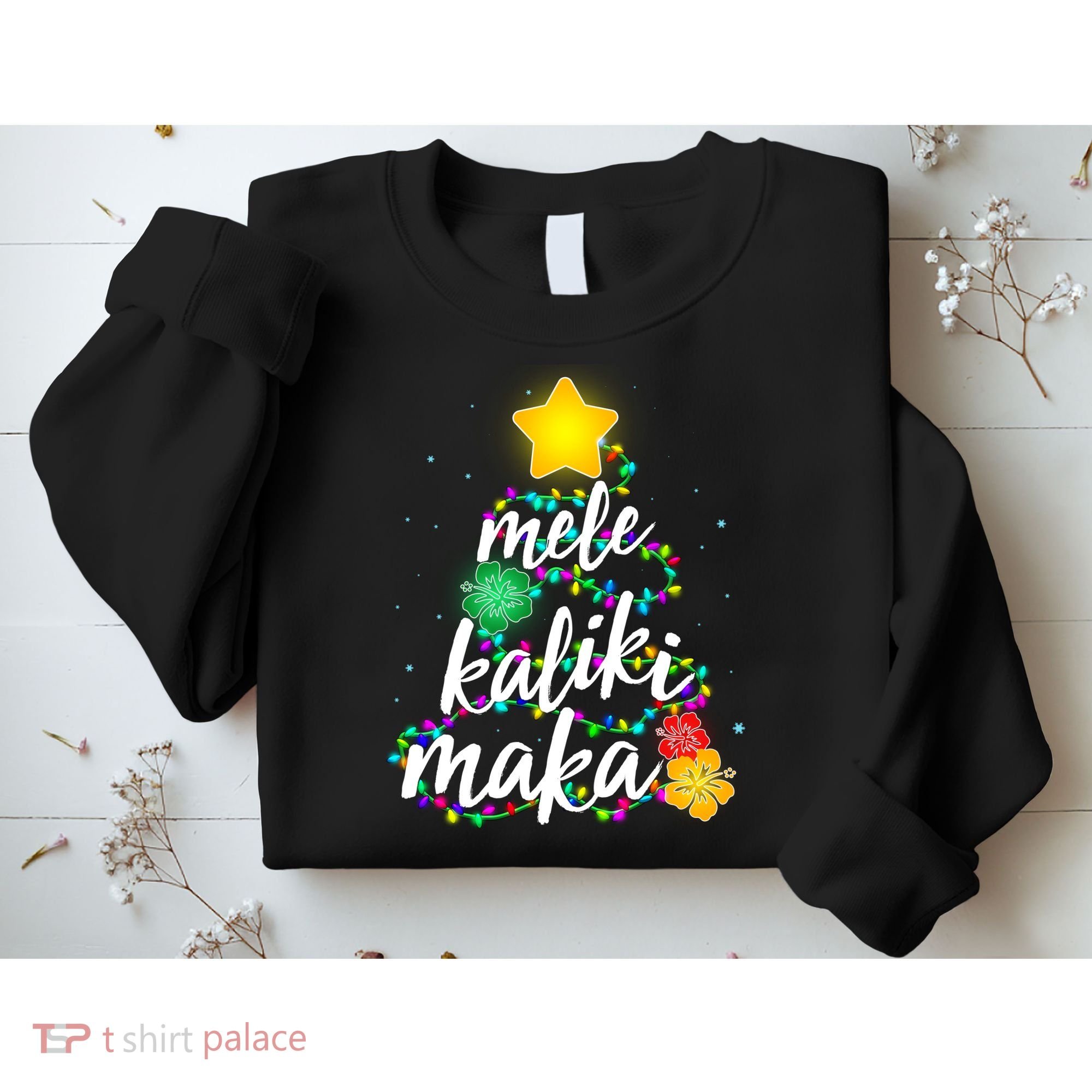 Hawaiian Christmas Mele Kaliki Maka Hibiscus Tree Sweatshirt