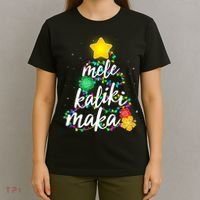 Hawaiian Christmas Mele Kaliki Maka Hibiscus Tree T-Shirt thumb 4
