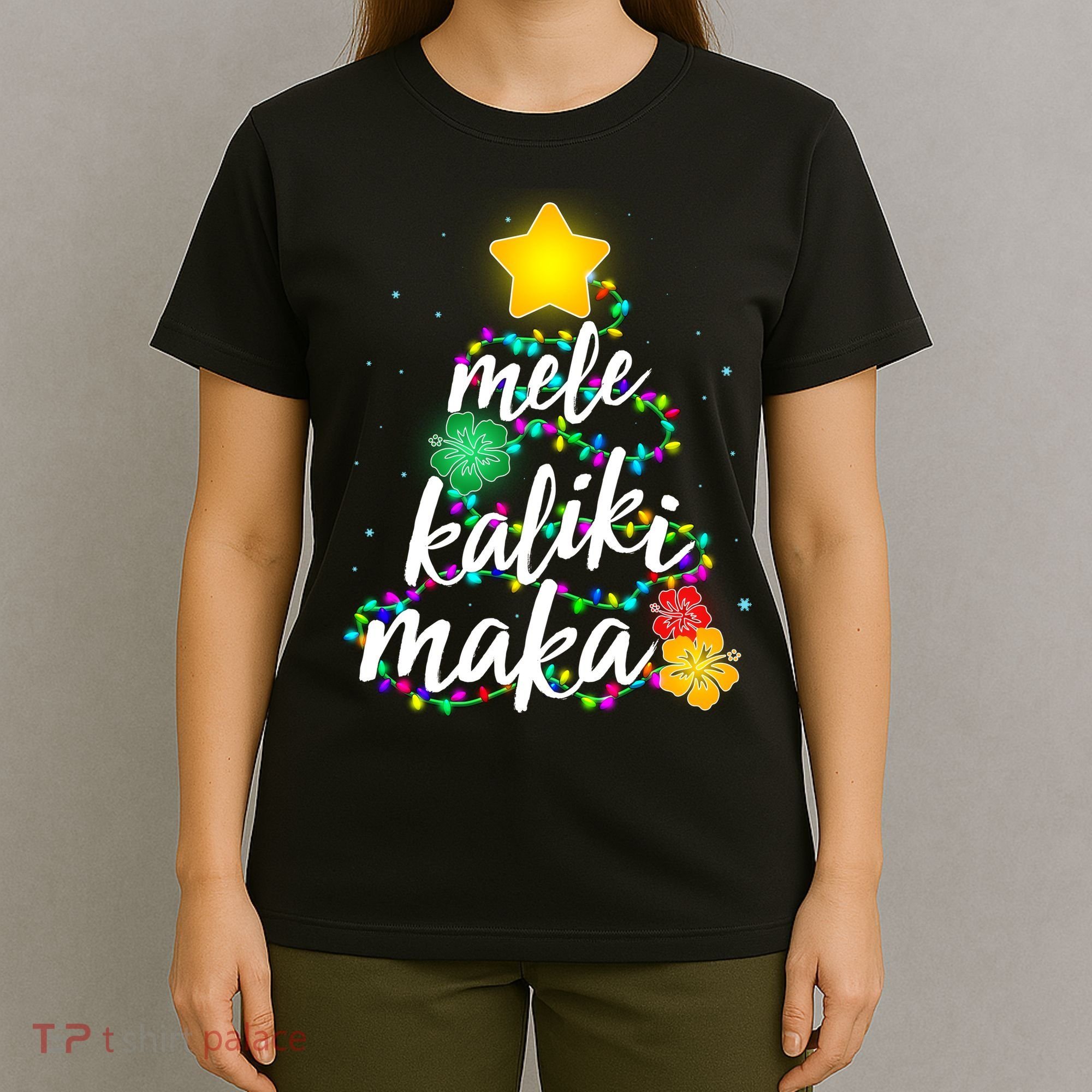 Hawaiian Christmas Mele Kaliki Maka Hibiscus Tree T-Shirt