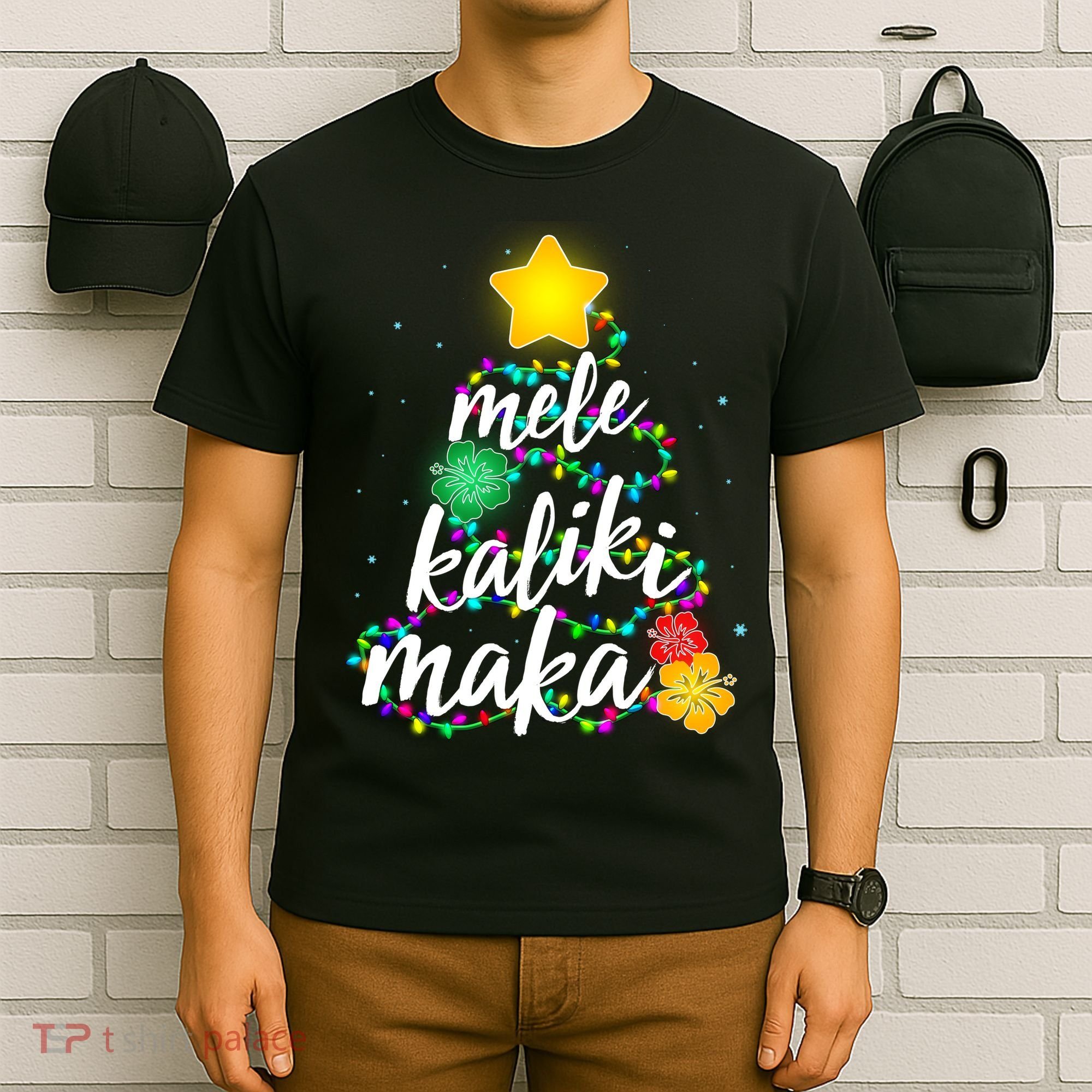 Hawaiian Christmas Mele Kaliki Maka Hibiscus Tree T-Shirt