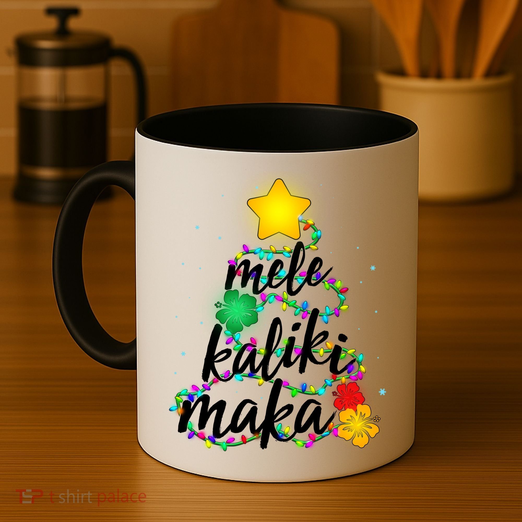 Hawaiian Christmas Mele Kaliki Maka Hibiscus Tree Coffee Mug