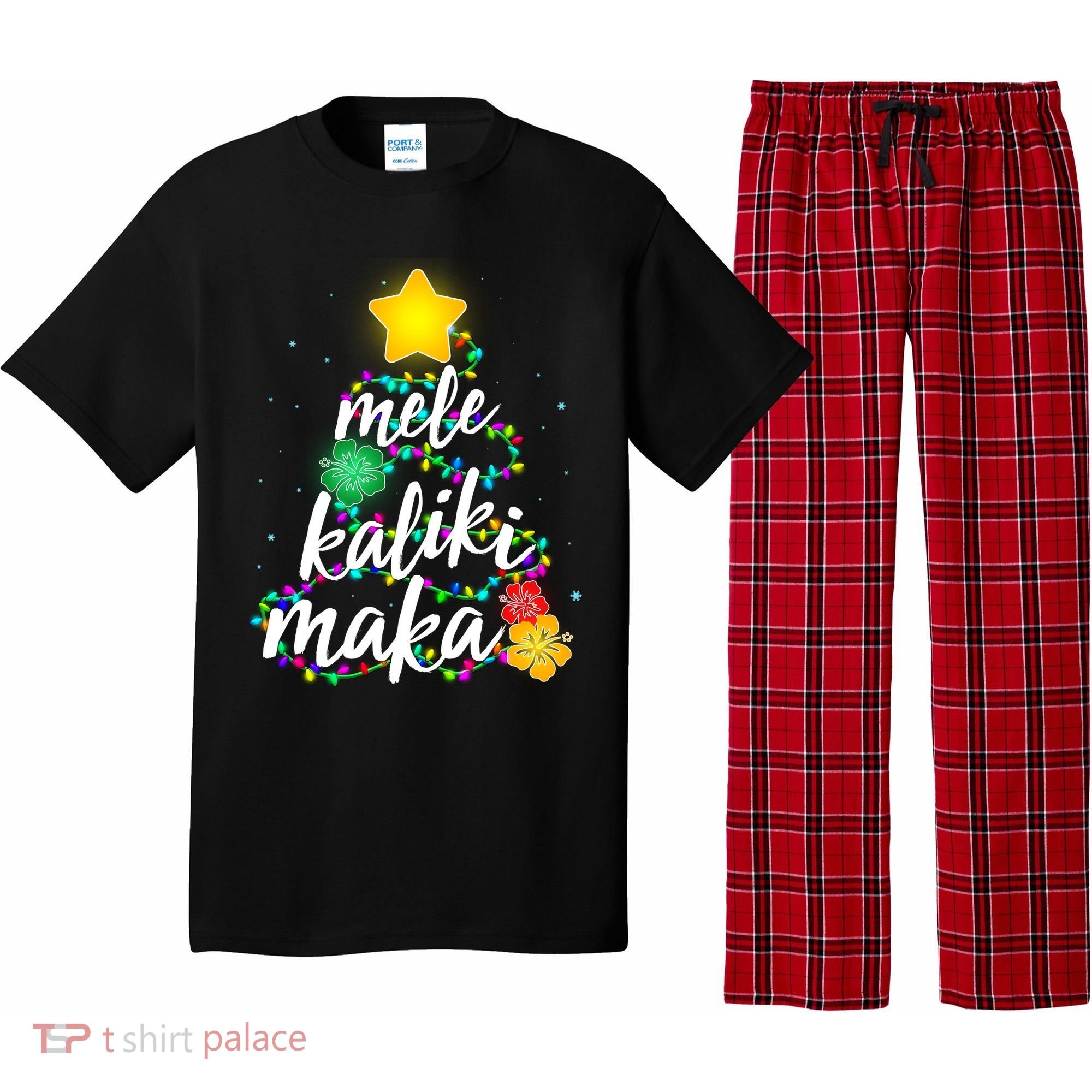 Hawaiian Christmas Mele Kaliki Maka Hibiscus Tree Pajama Set
