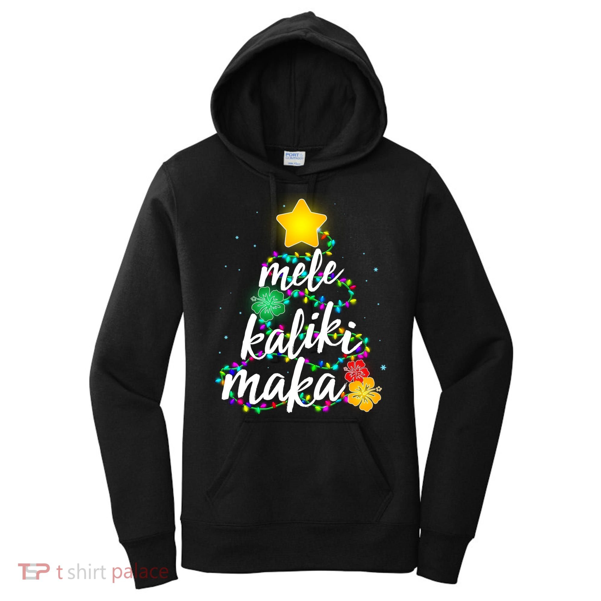Hawaiian Christmas Mele Kaliki Maka Hibiscus Tree Women's Hoodie