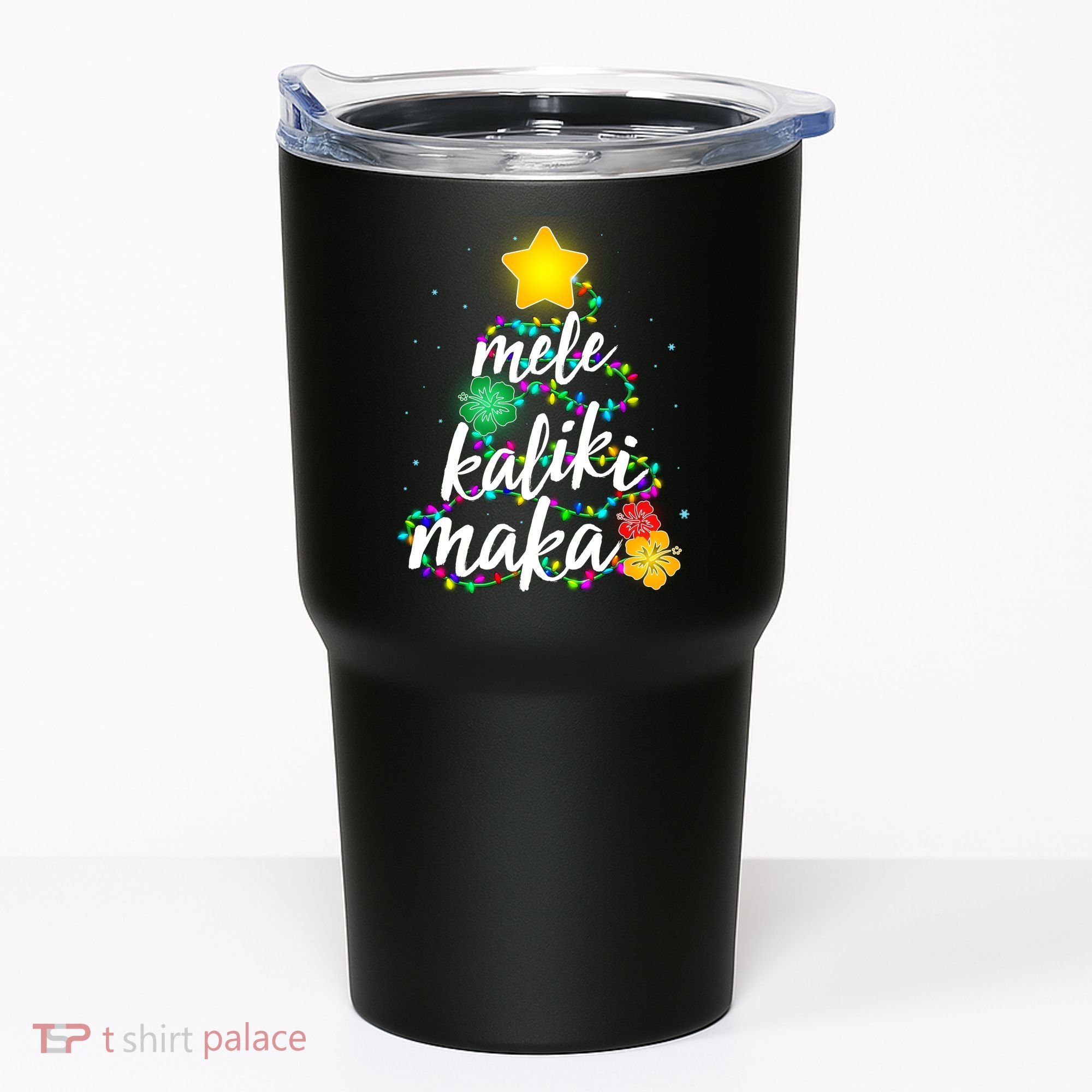 Hawaiian Christmas Mele Kaliki Maka Hibiscus Tree Tumbler