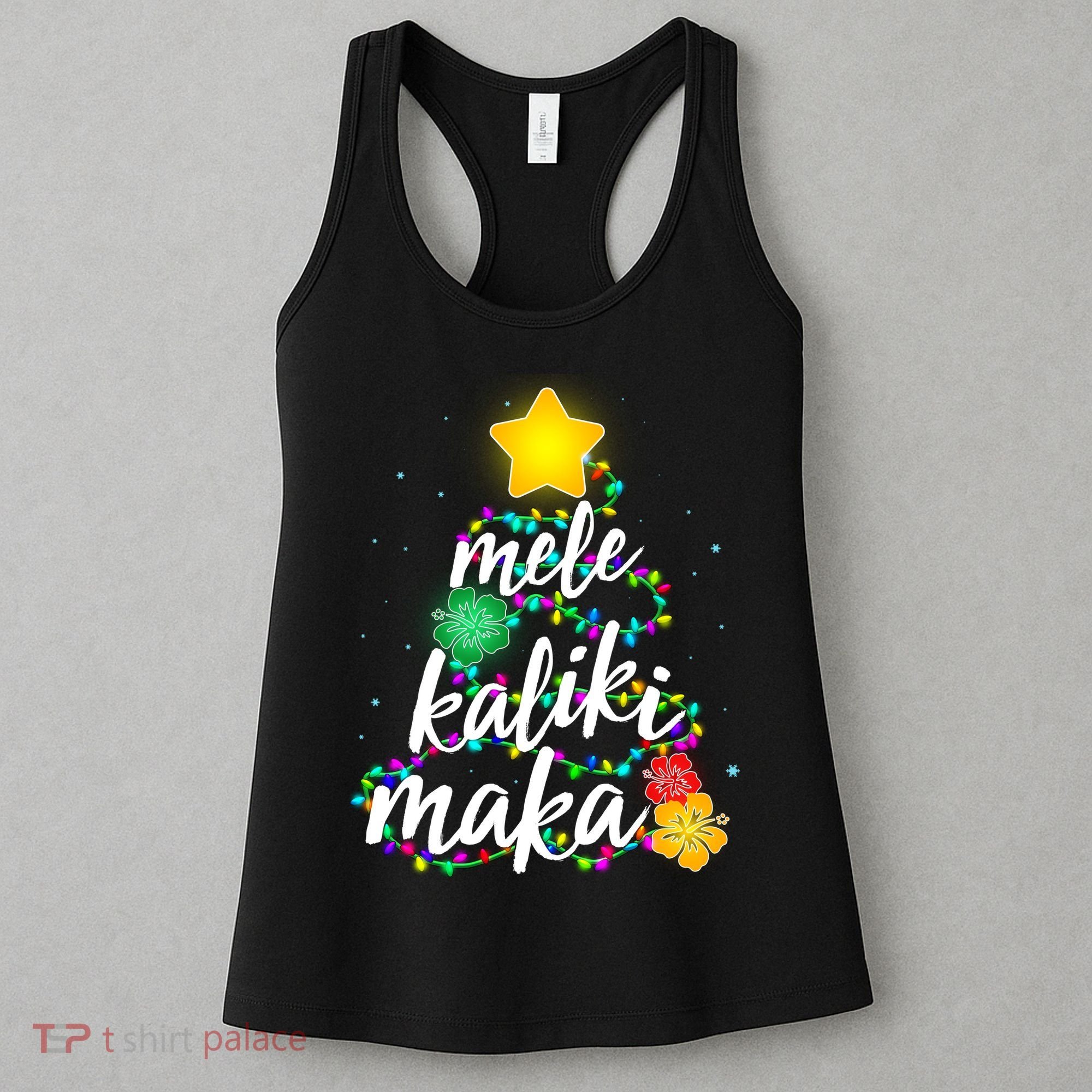 Hawaiian Christmas Mele Kaliki Maka Hibiscus Tree Women's Tank Top