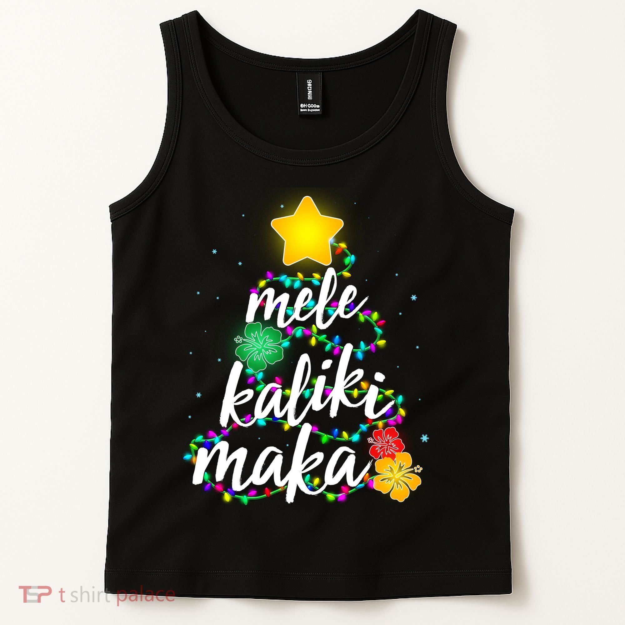 Hawaiian Christmas Mele Kaliki Maka Hibiscus Tree Tank Top