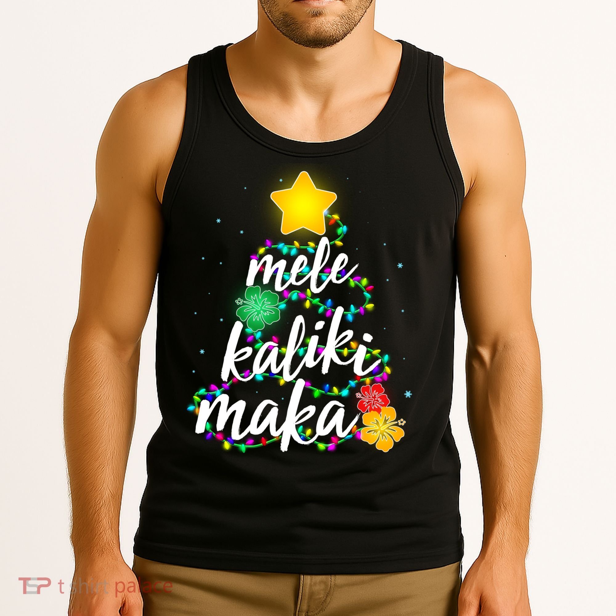 Hawaiian Christmas Mele Kaliki Maka Hibiscus Tree Tank Top