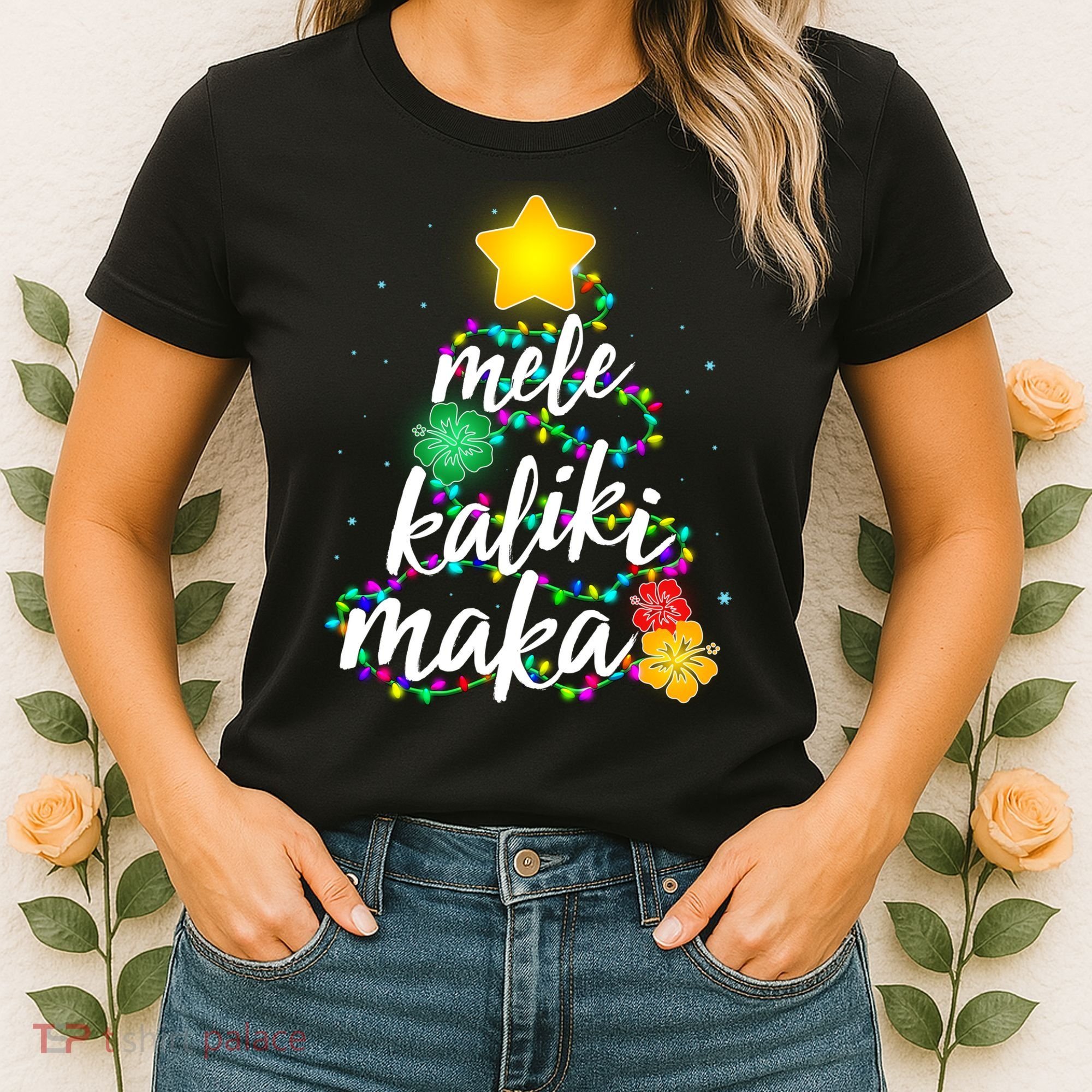 Hawaiian Christmas Mele Kaliki Maka Hibiscus Tree Women's T-Shirt
