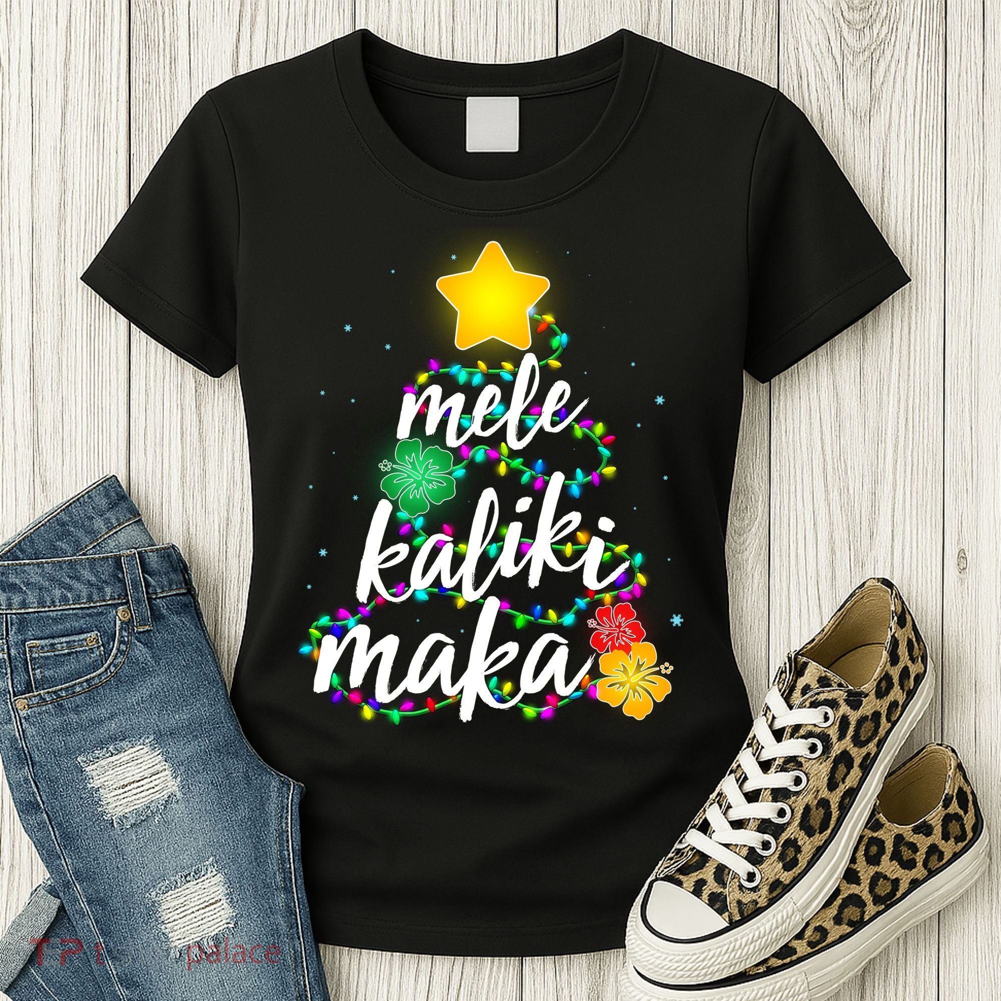 Hawaiian Christmas Mele Kaliki Maka Hibiscus Tree Women's T-Shirt