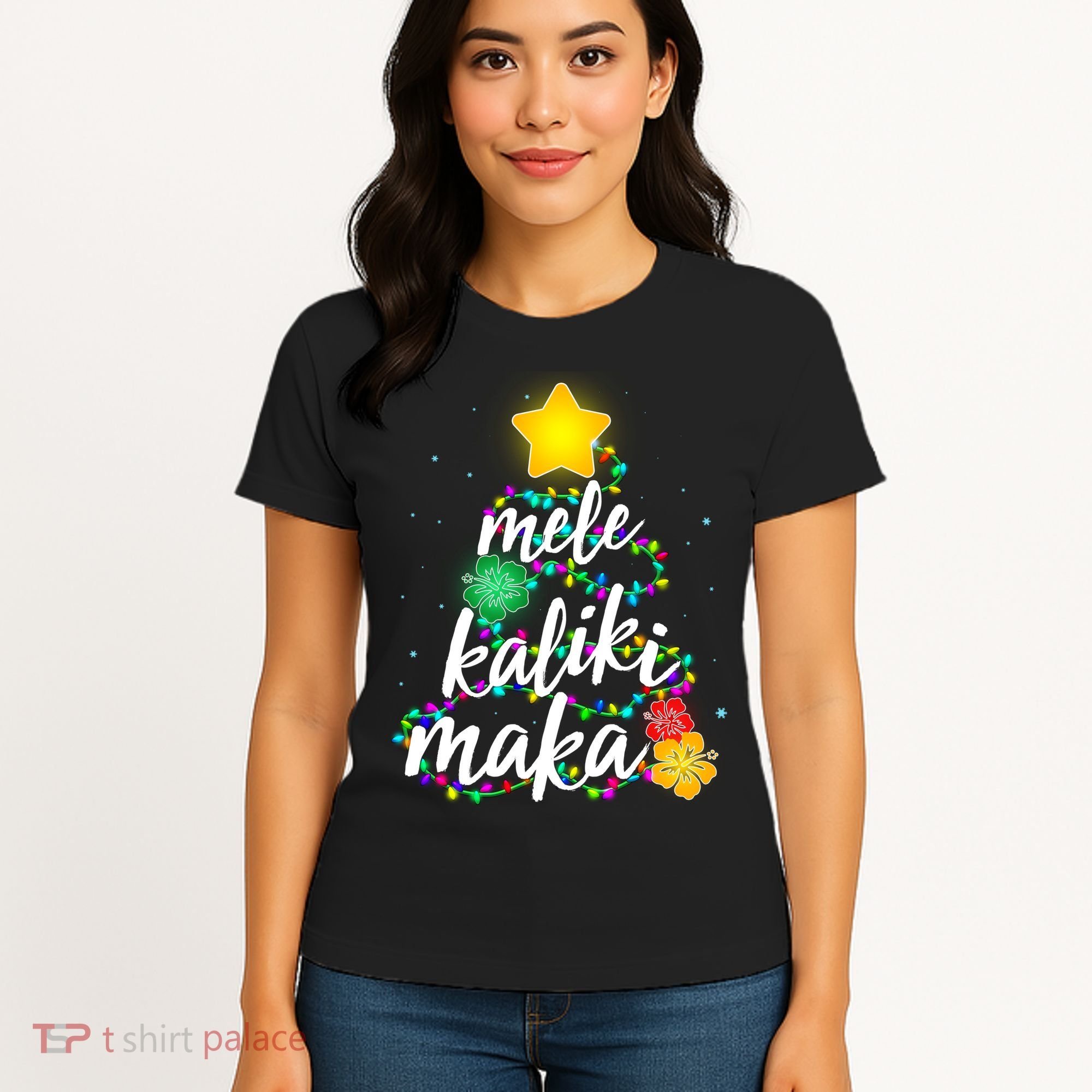 Hawaiian Christmas Mele Kaliki Maka Hibiscus Tree Women's T-Shirt